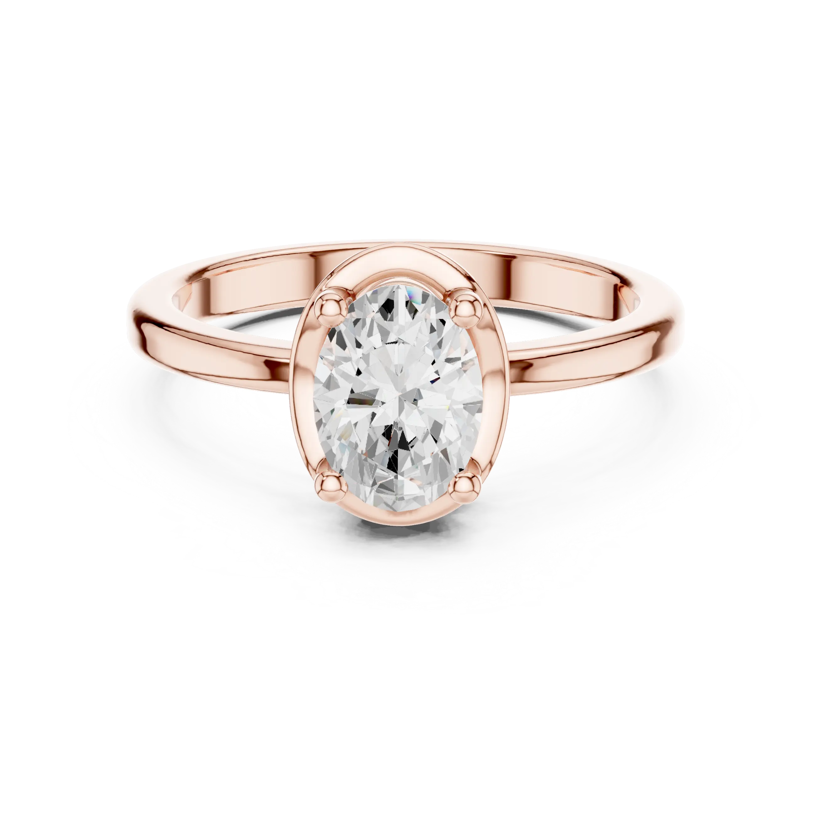 MJR0153 - Oval Bezel-Set Solitaire Ring with Polished Plain Band