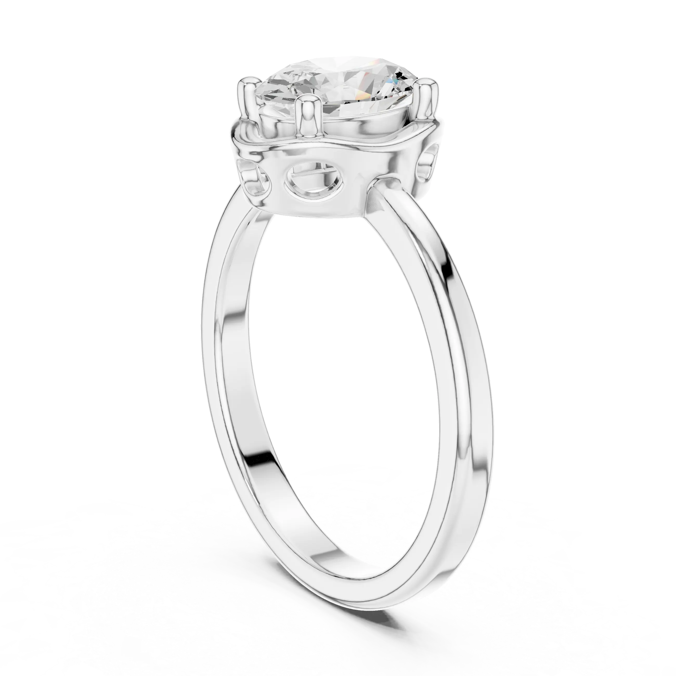 MJR0153 - Oval Bezel-Set Solitaire Ring with Polished Plain Band