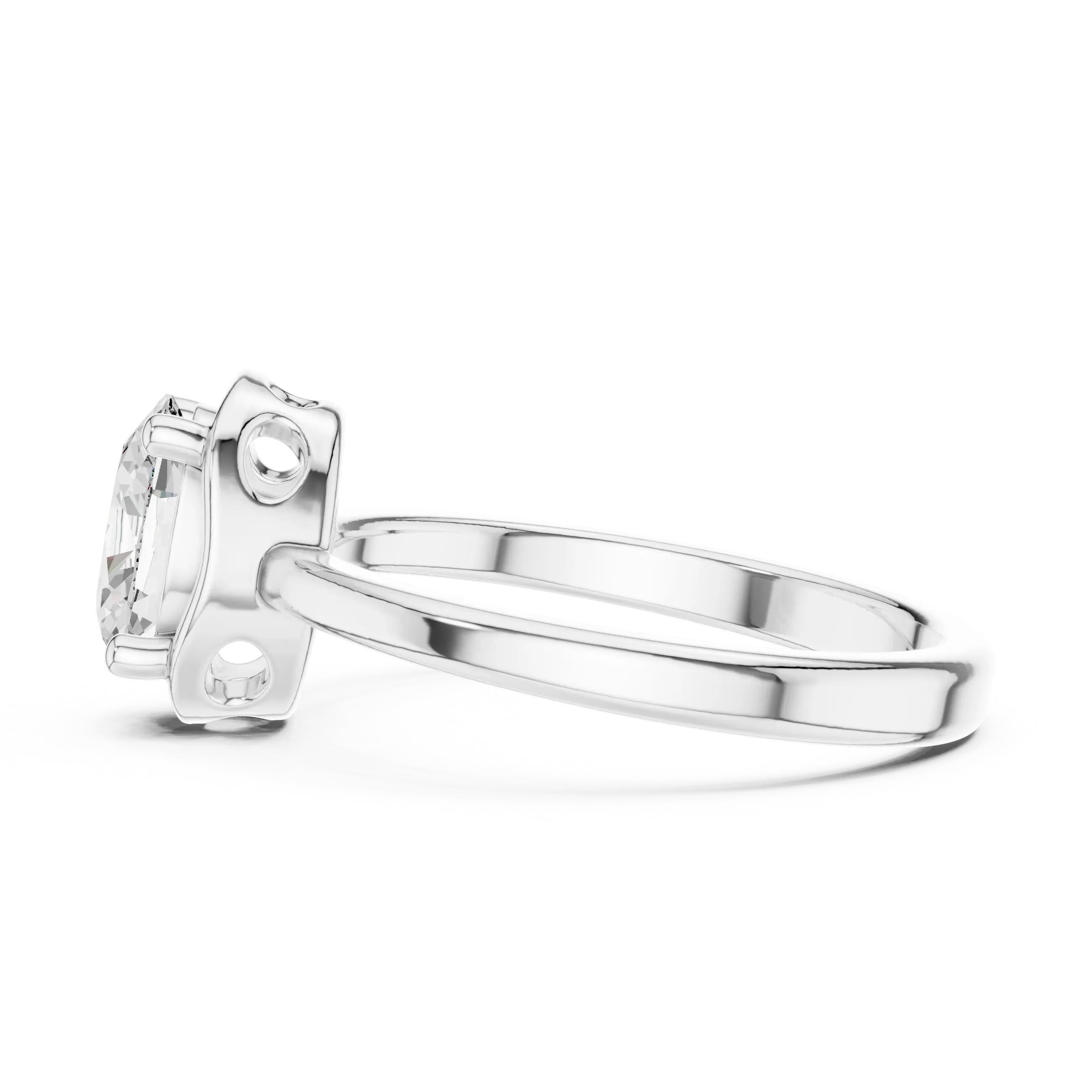 MJR0153 - Oval Bezel-Set Solitaire Ring with Polished Plain Band