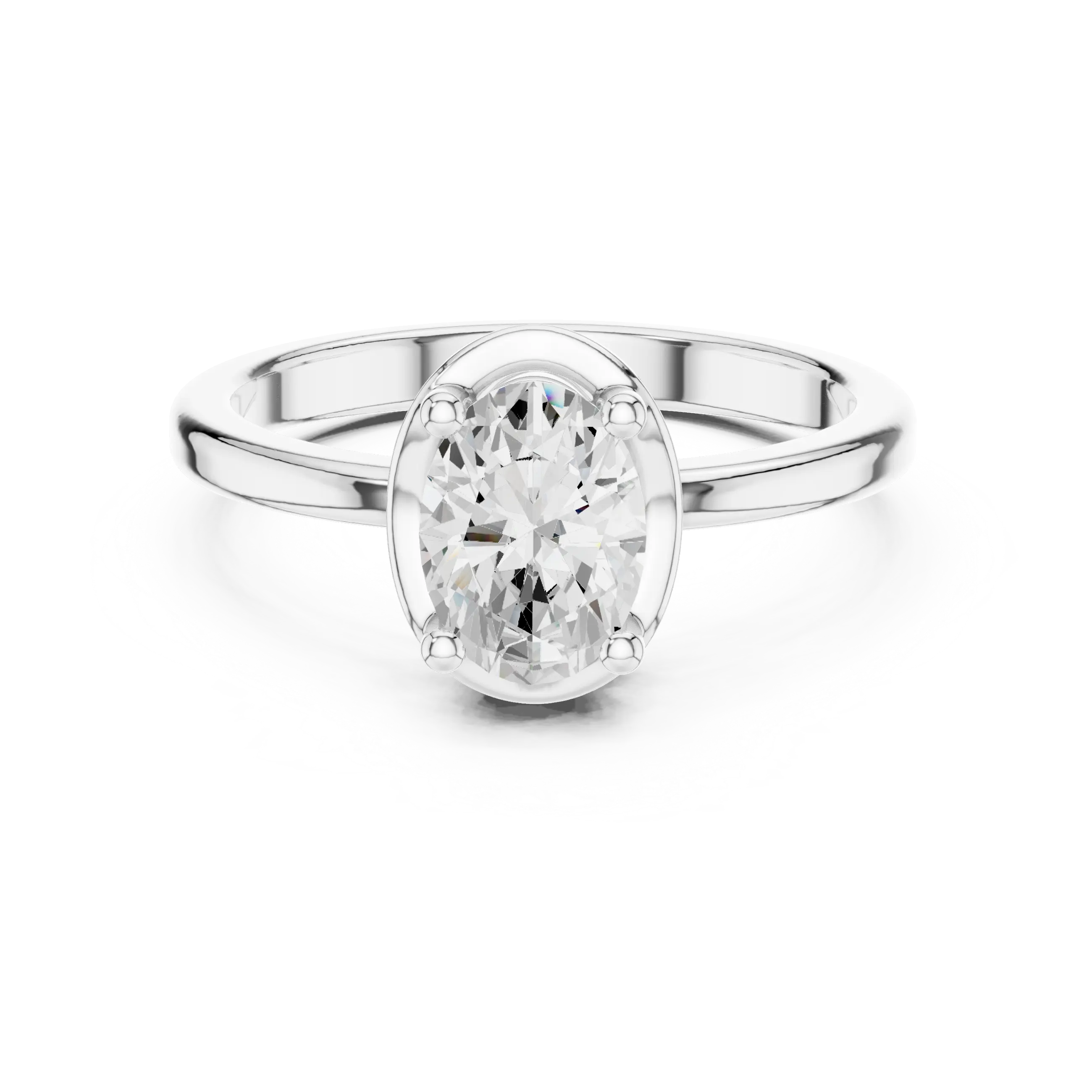 MJR0153 - Oval Bezel-Set Solitaire Ring with Polished Plain Band