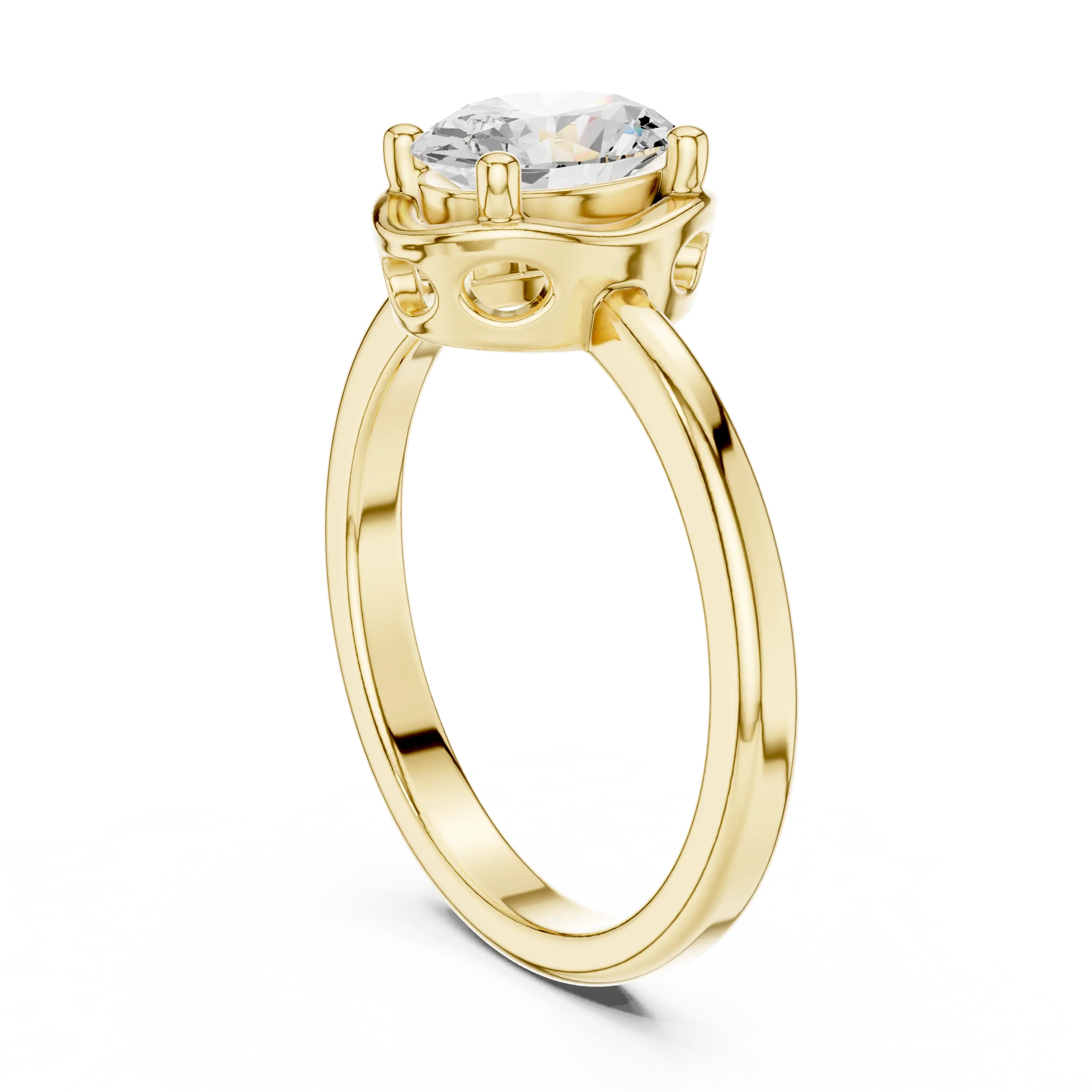 MJR0153 - Oval Bezel-Set Solitaire Ring with Polished Plain Band