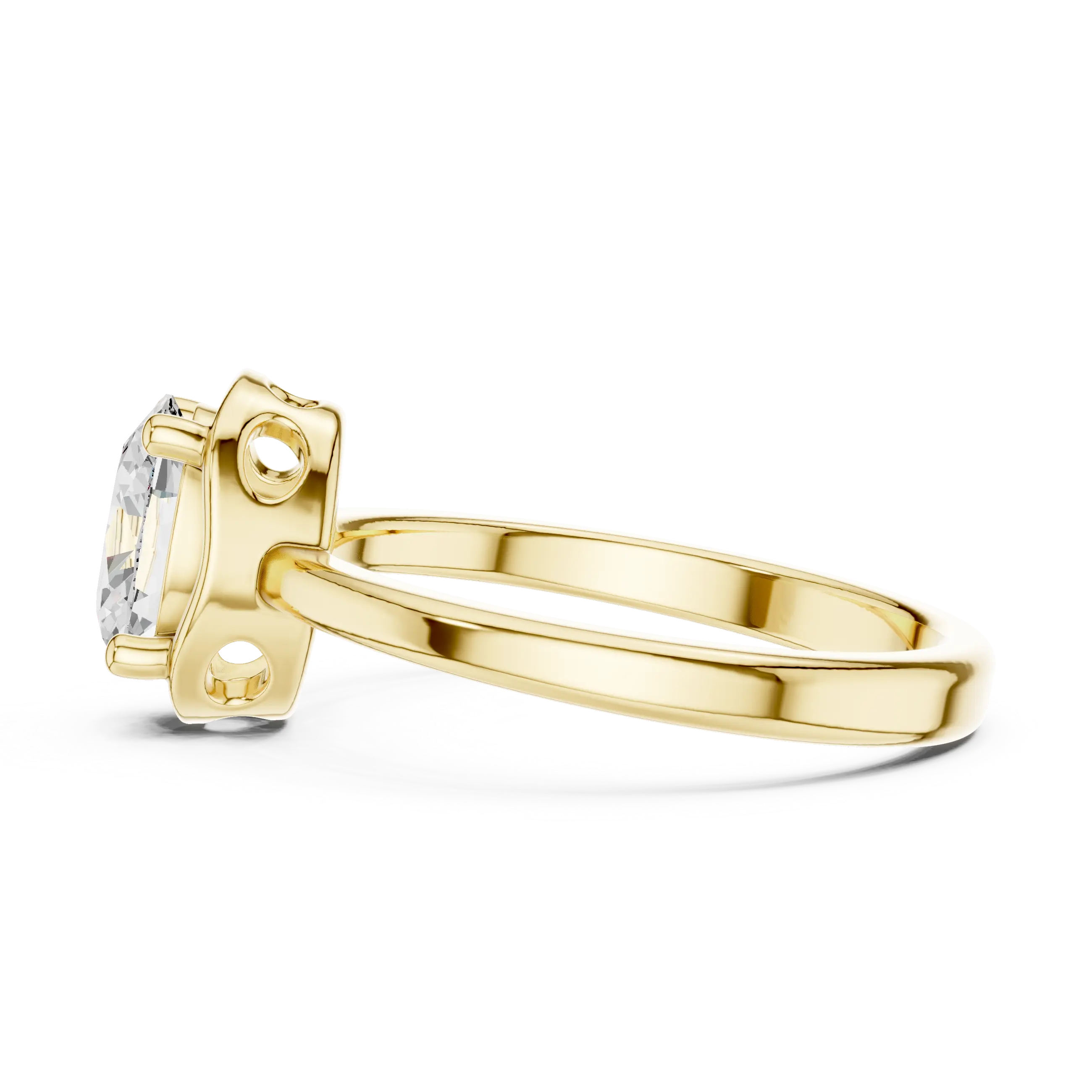 MJR0153 - Oval Bezel-Set Solitaire Ring with Polished Plain Band