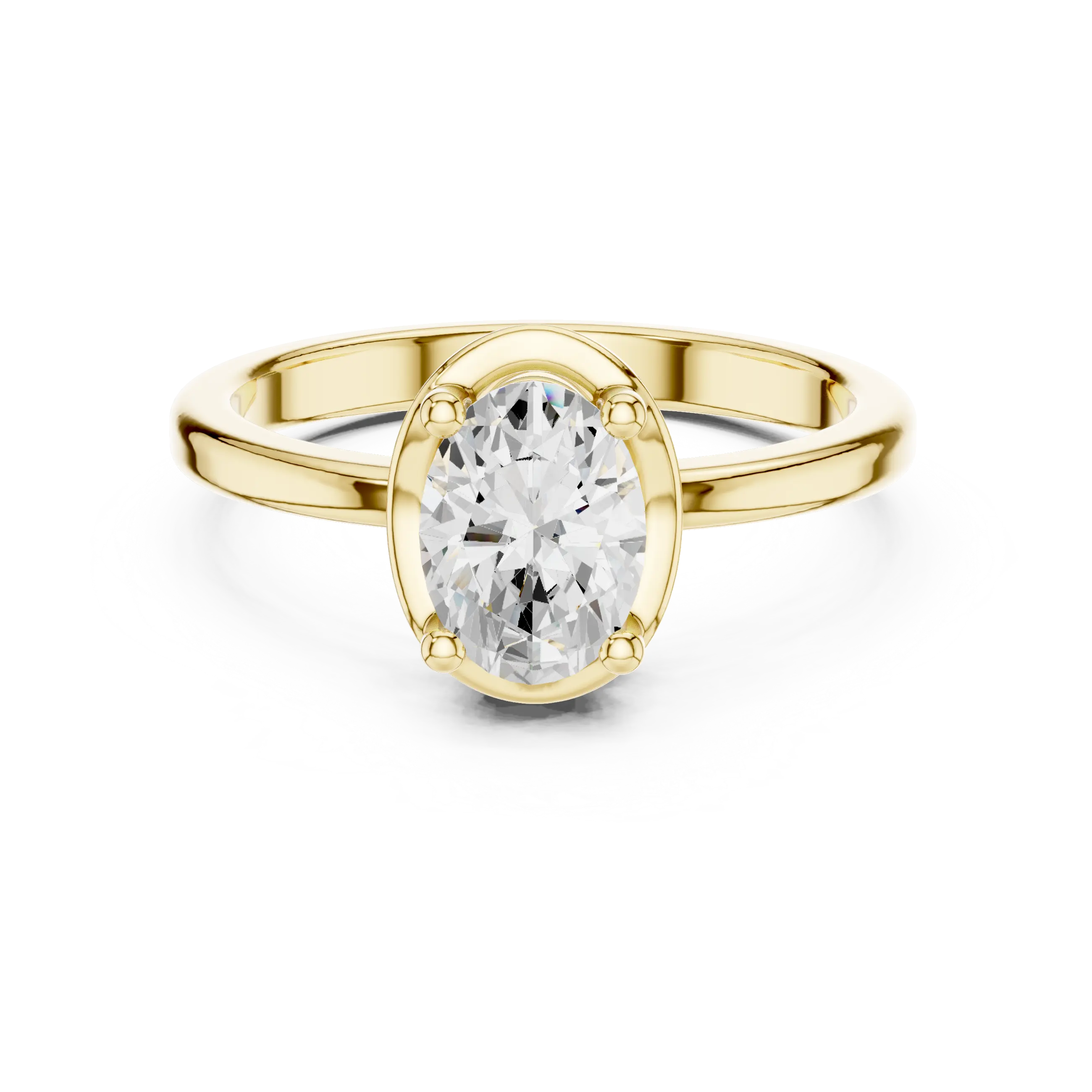 MJR0153 - Oval Bezel-Set Solitaire Ring with Polished Plain Band