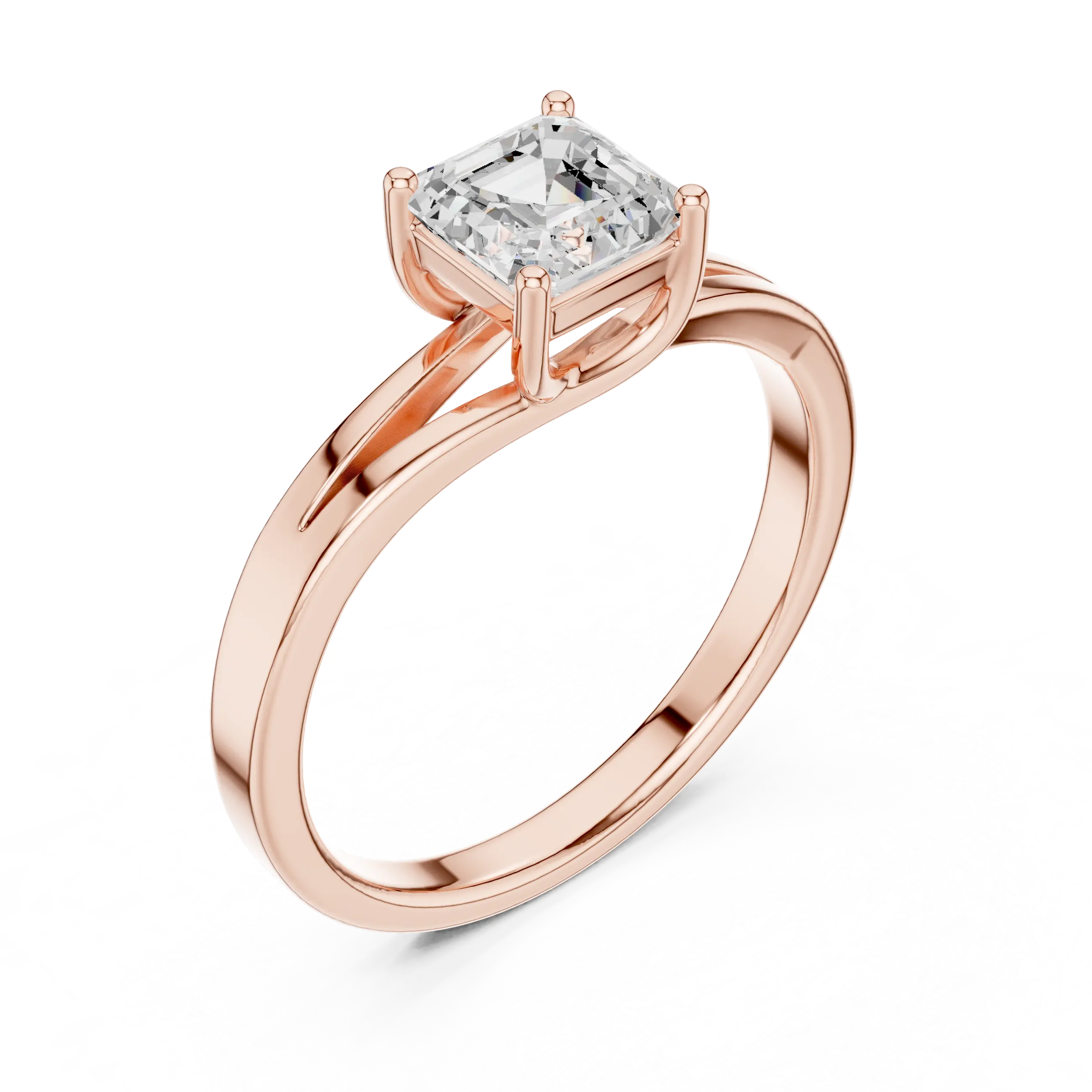 MJR0111 - Asscher Cut Solitaire Ring with Polished Split Shank
