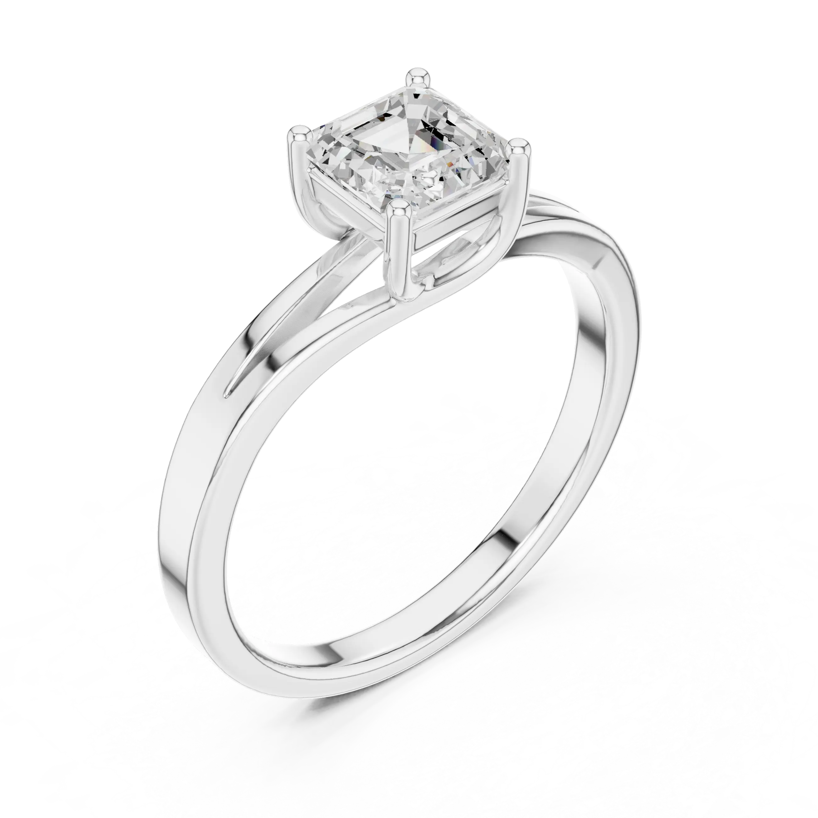 MJR0111 - Asscher Cut Solitaire Ring with Polished Split Shank