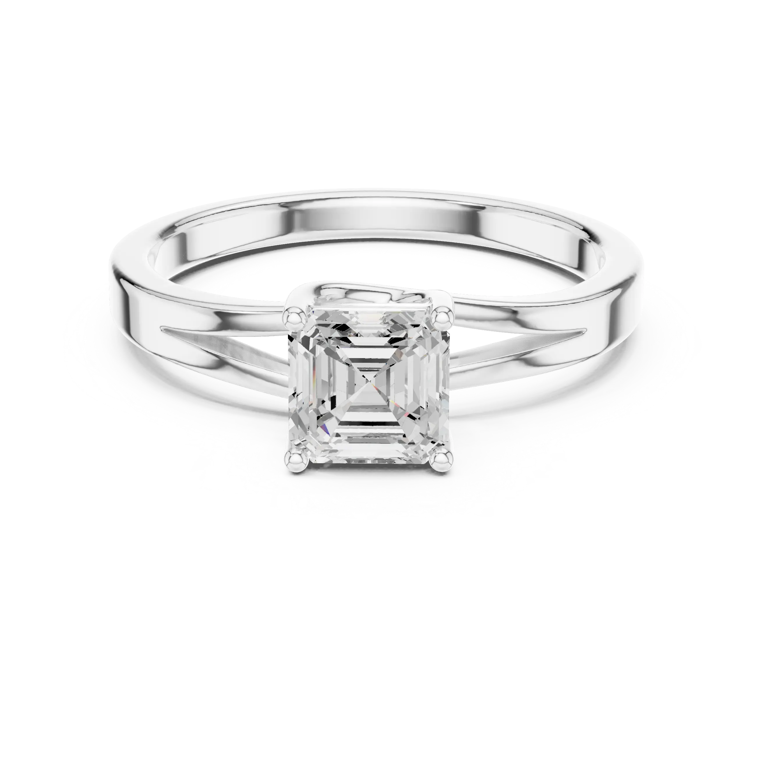 MJR0111 - Asscher Cut Solitaire Ring with Polished Split Shank
