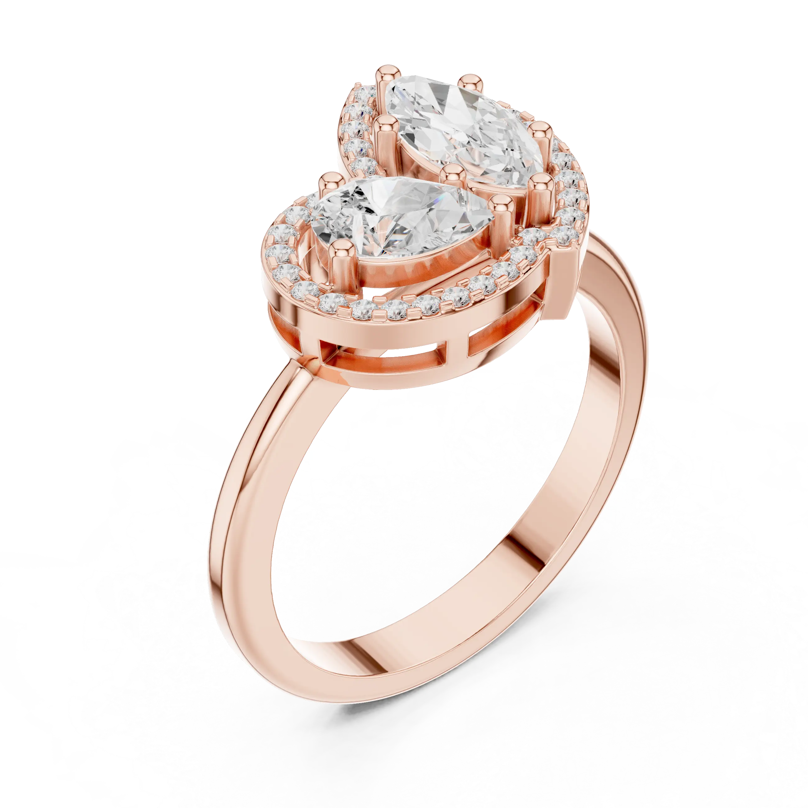 MJR0113 - Marquise Pear Toi Et Moi Ring with Heart Halo Frame