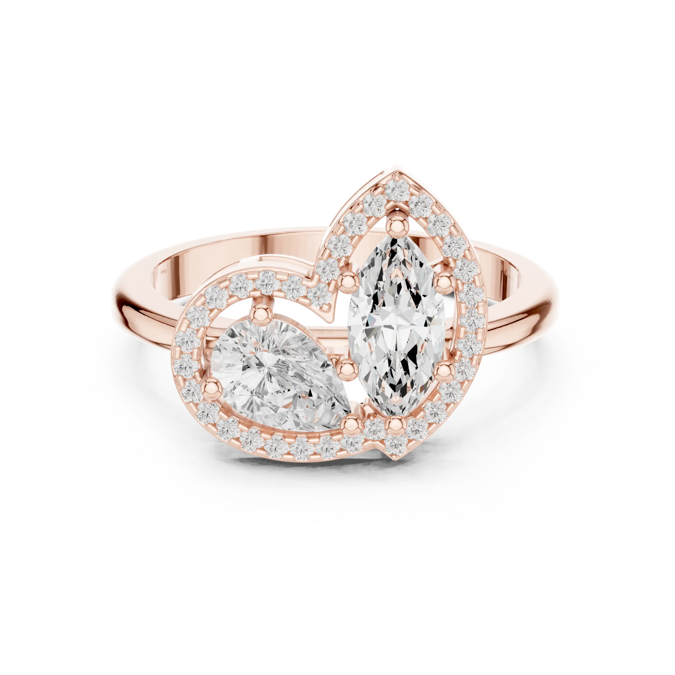 MJR0113 - Marquise Pear Toi Et Moi Ring with Heart Halo Frame