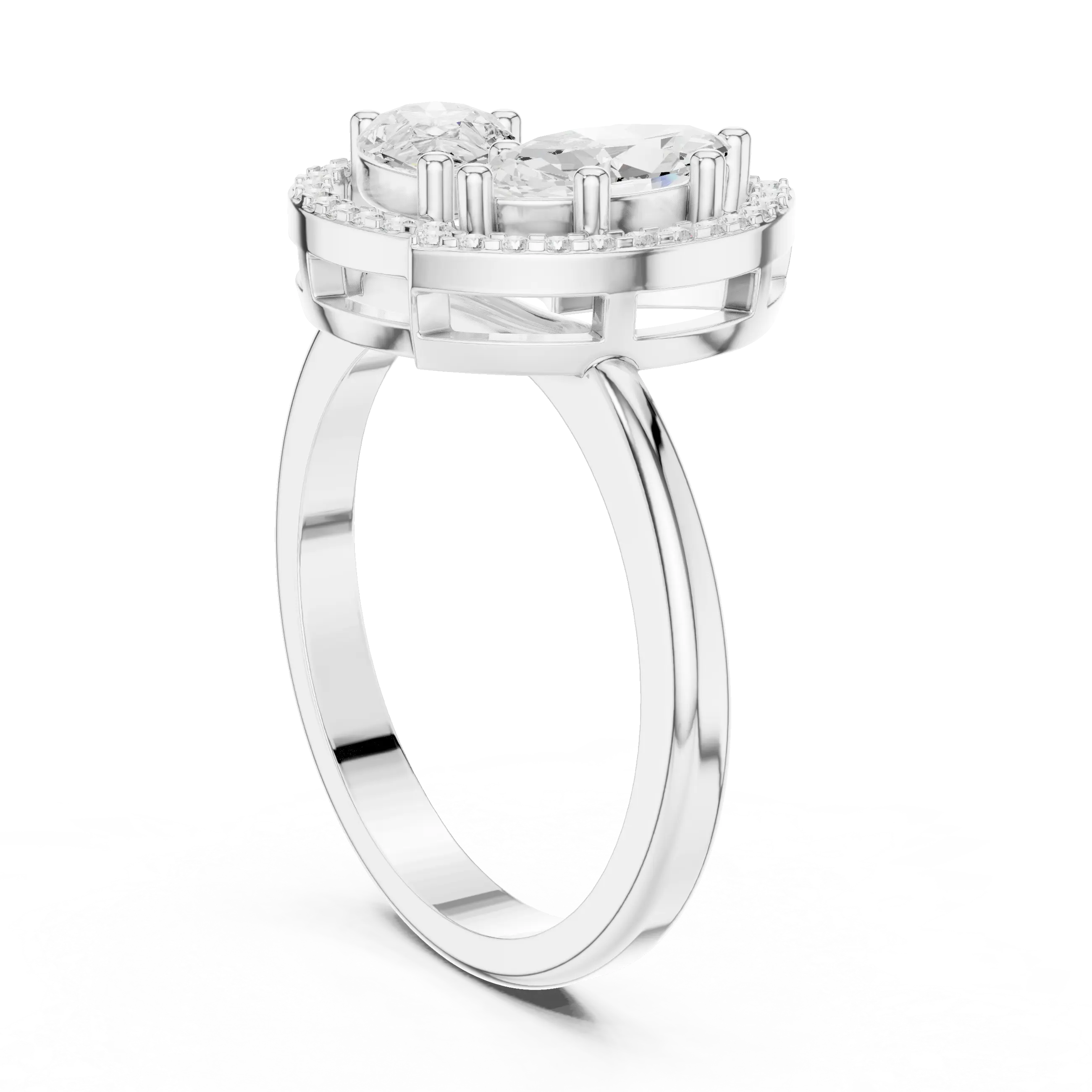 MJR0113 - Marquise Pear Toi Et Moi Ring with Heart Halo Frame