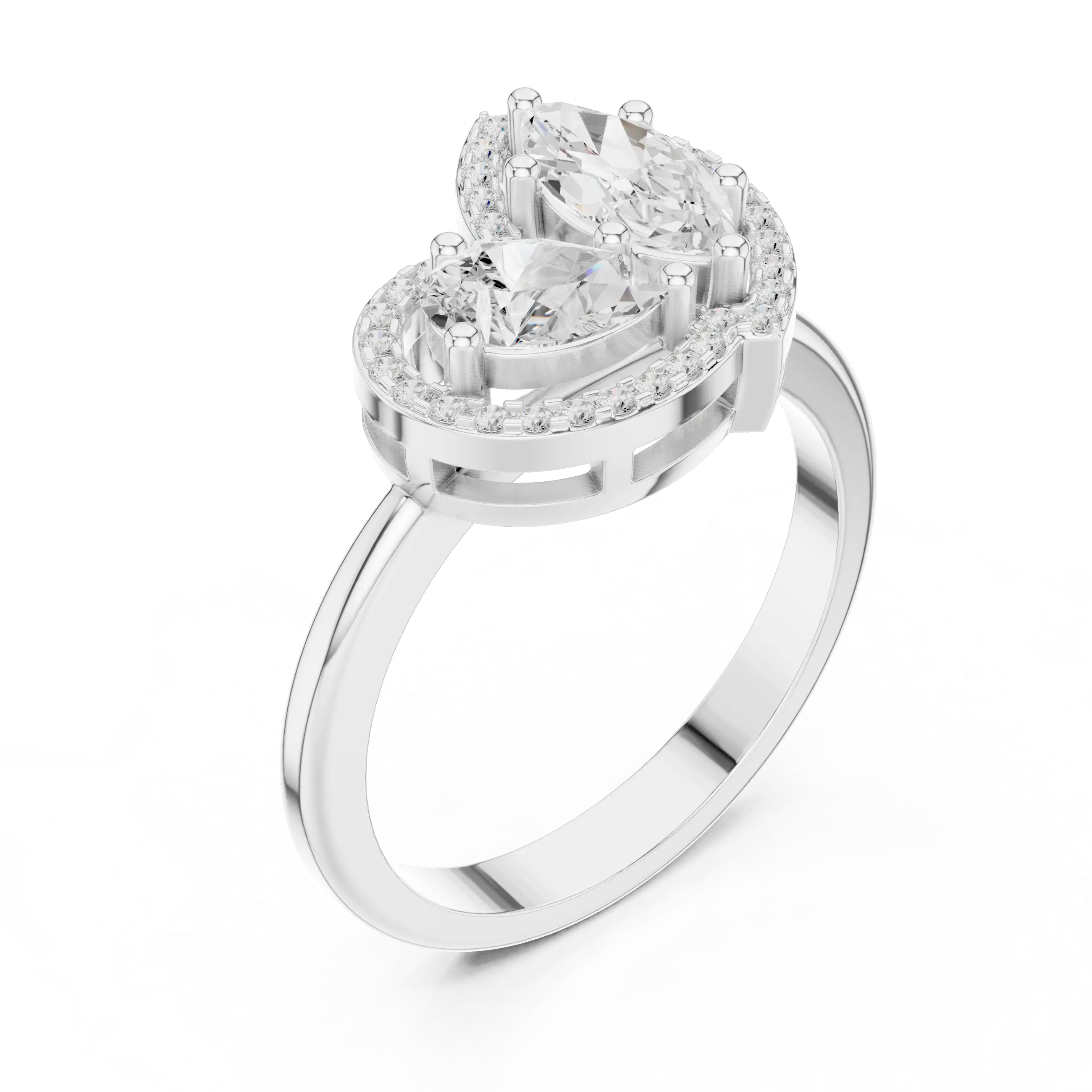 MJR0113 - Marquise Pear Toi Et Moi Ring with Heart Halo Frame