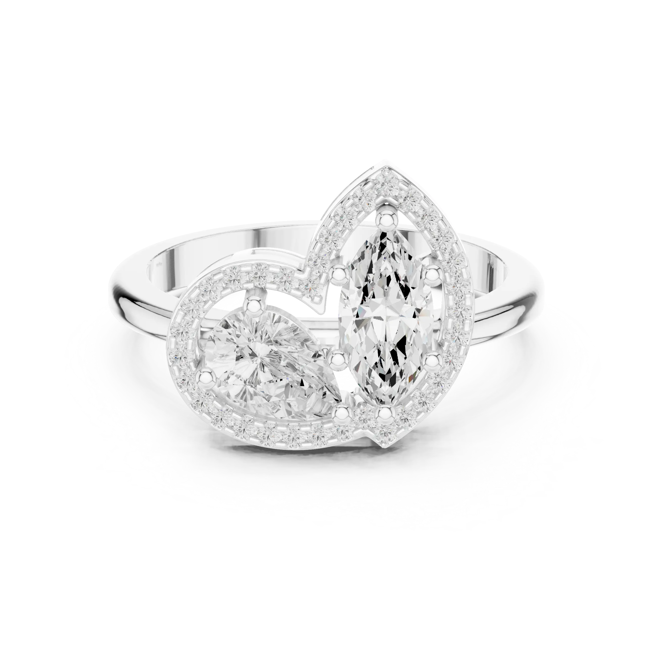 MJR0113 - Marquise Pear Toi Et Moi Ring with Heart Halo Frame