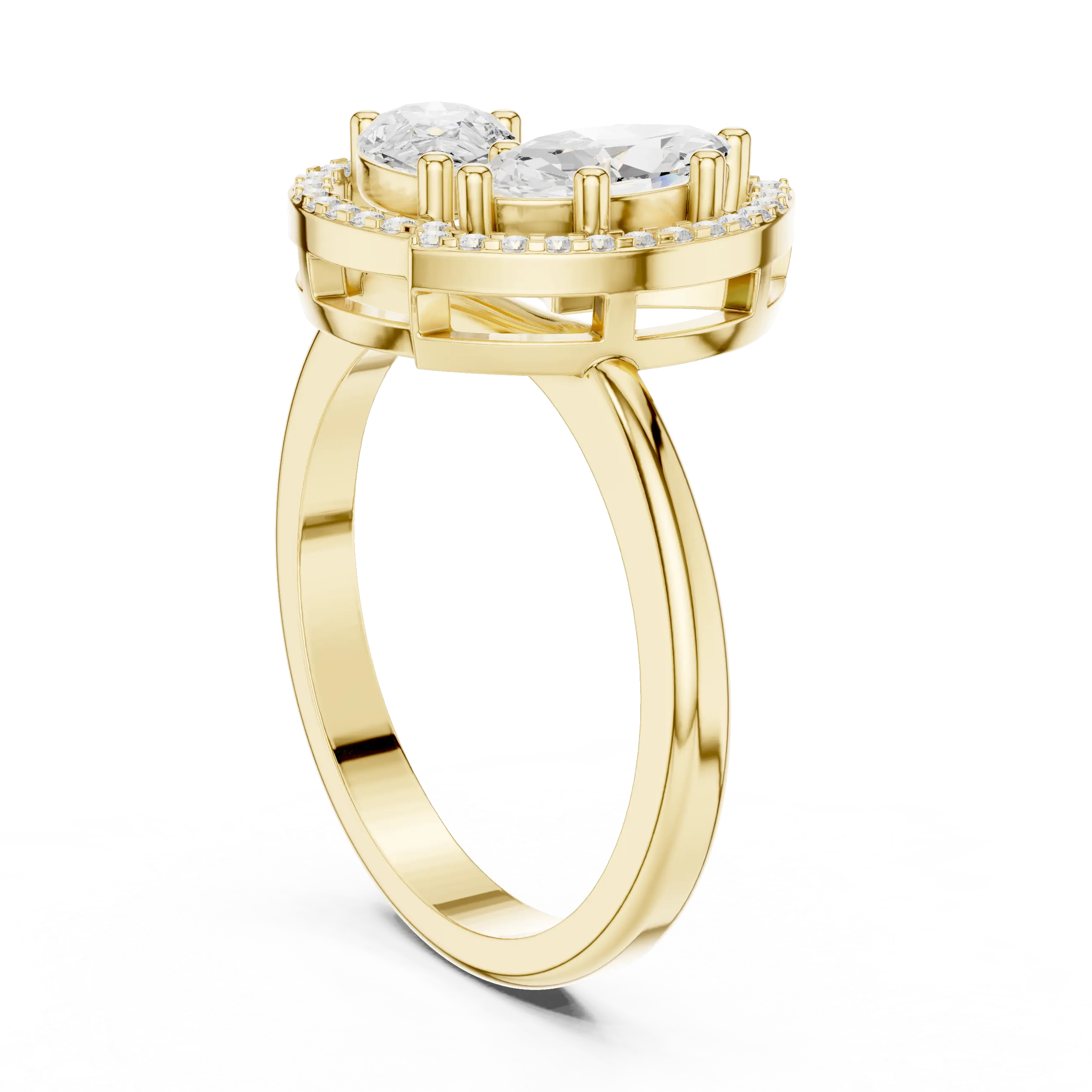 MJR0113 - Marquise Pear Toi Et Moi Ring with Heart Halo Frame