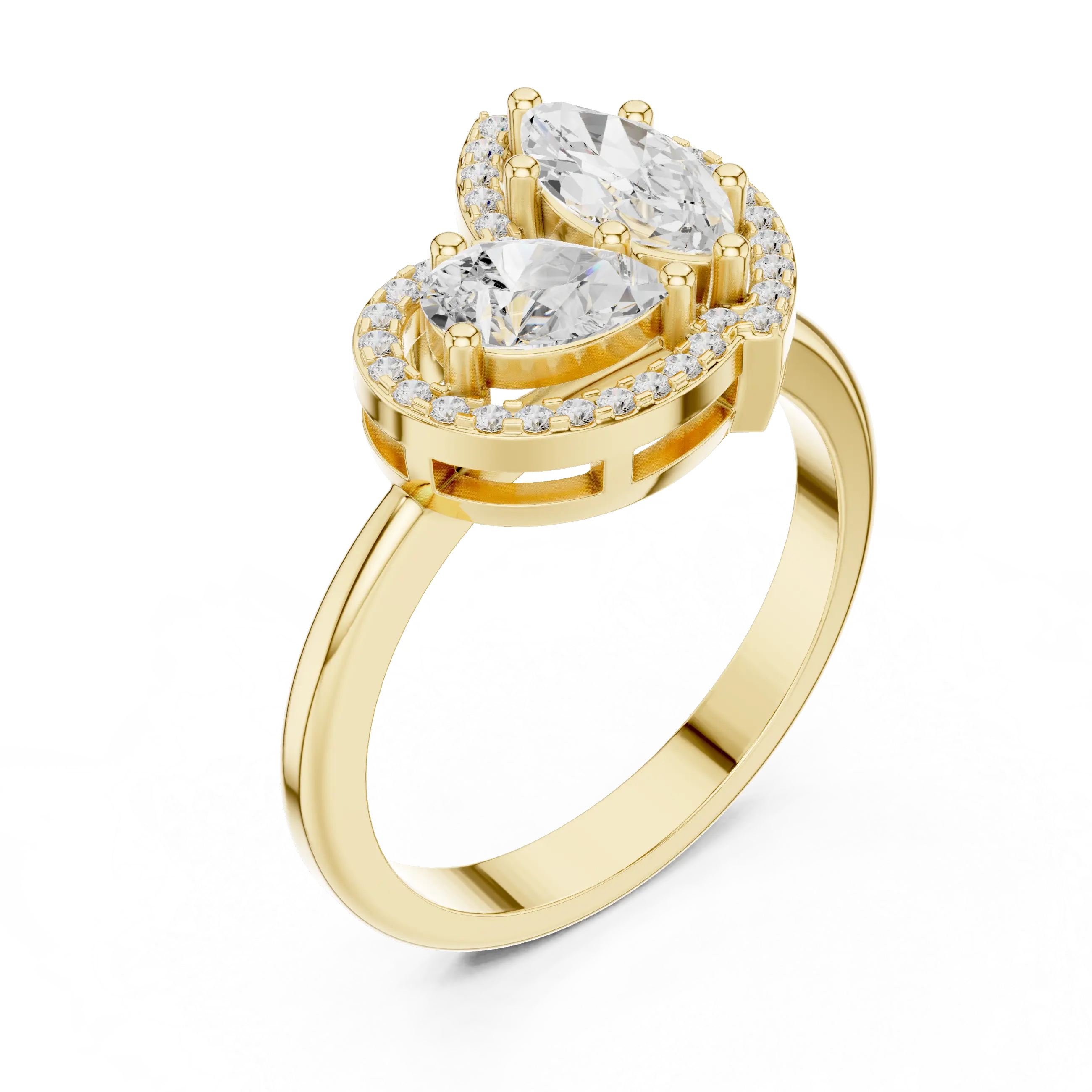 MJR0113 - Marquise Pear Toi Et Moi Ring with Heart Halo Frame
