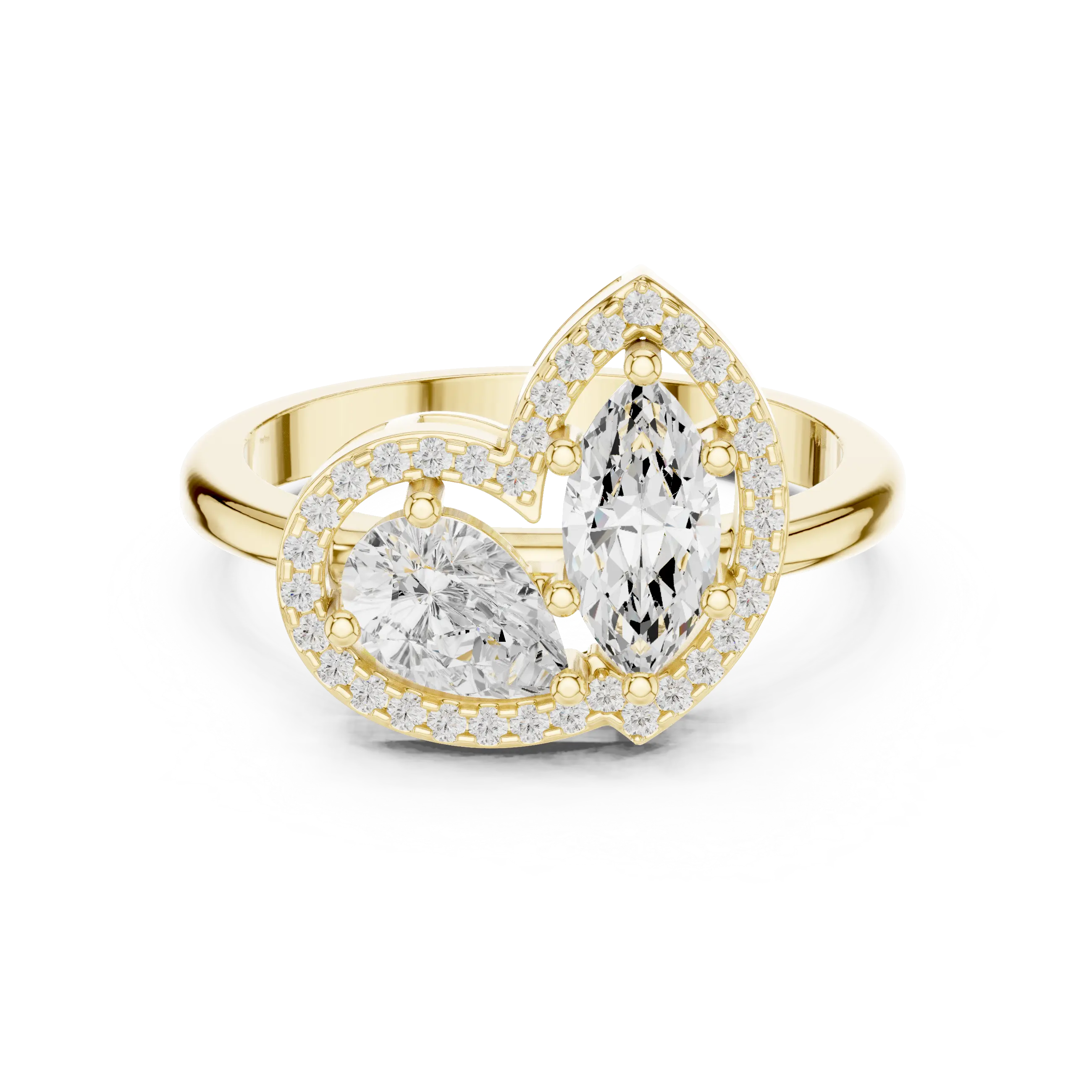 MJR0113 - Marquise Pear Toi Et Moi Ring with Heart Halo Frame