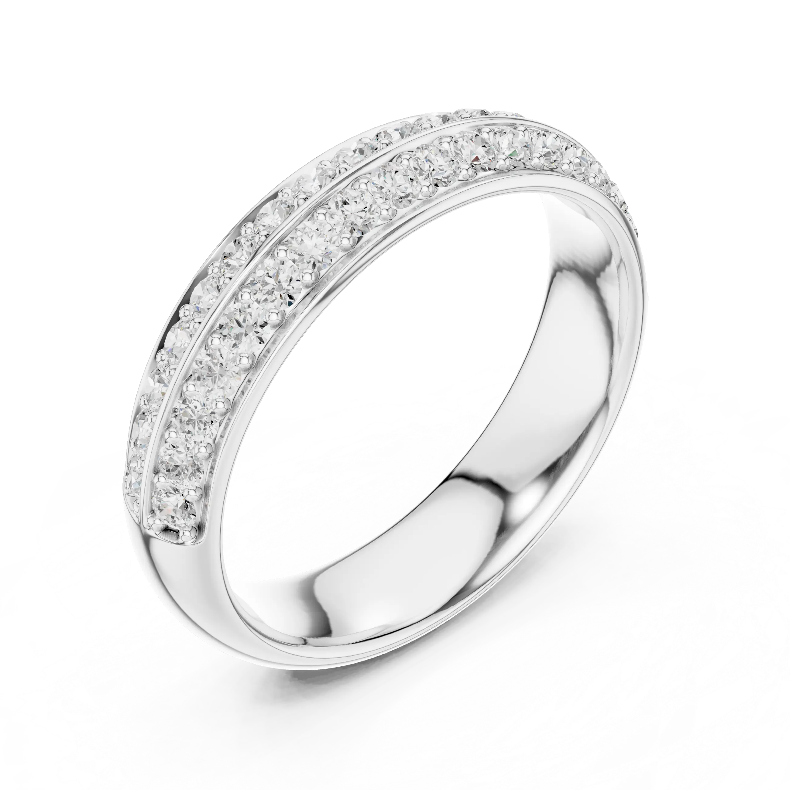 MJET010 - Elegant Parallel Row Shared Prong Wedding Band