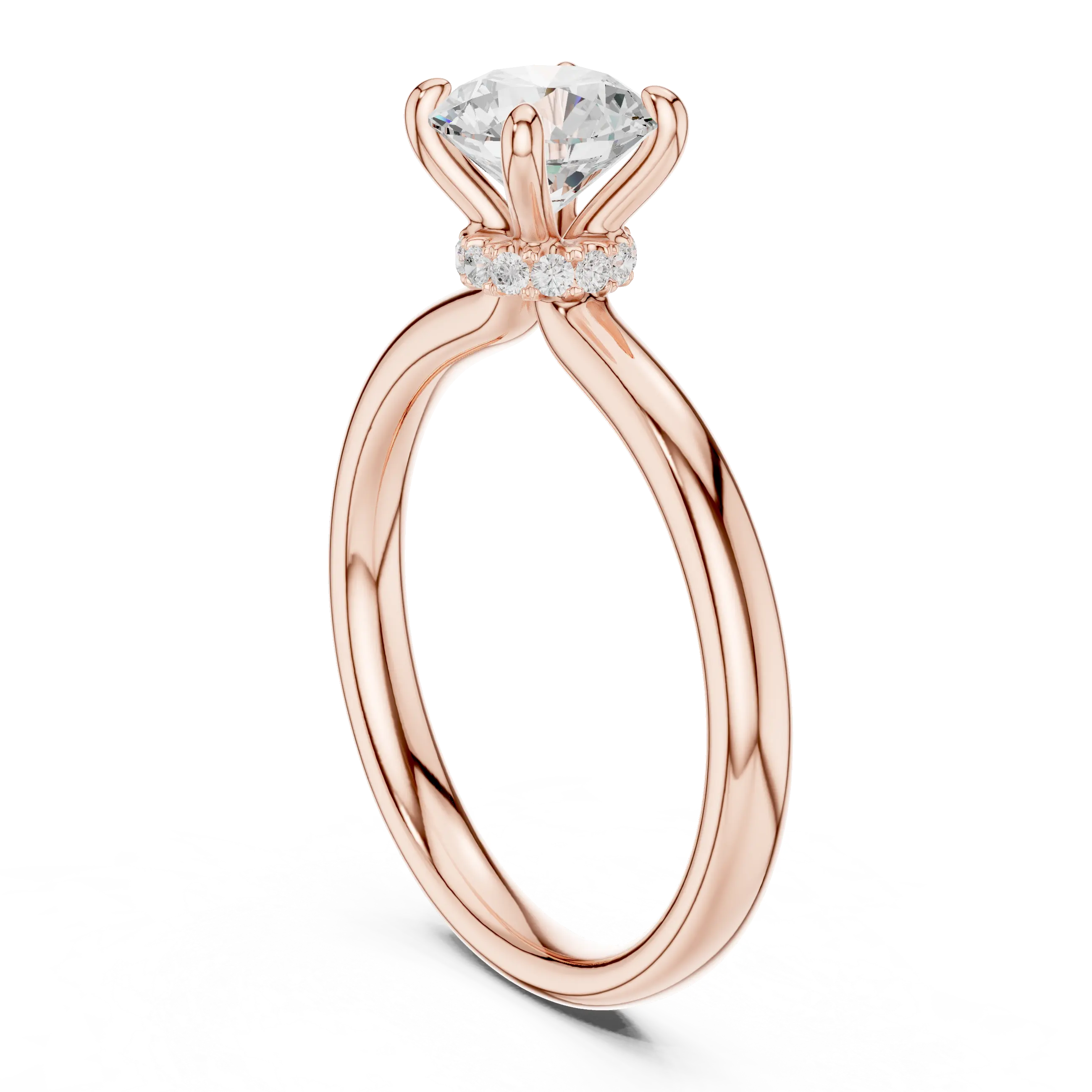 MJR067 - Classic Low Profile Plain Band Under Halo Engagement Ring