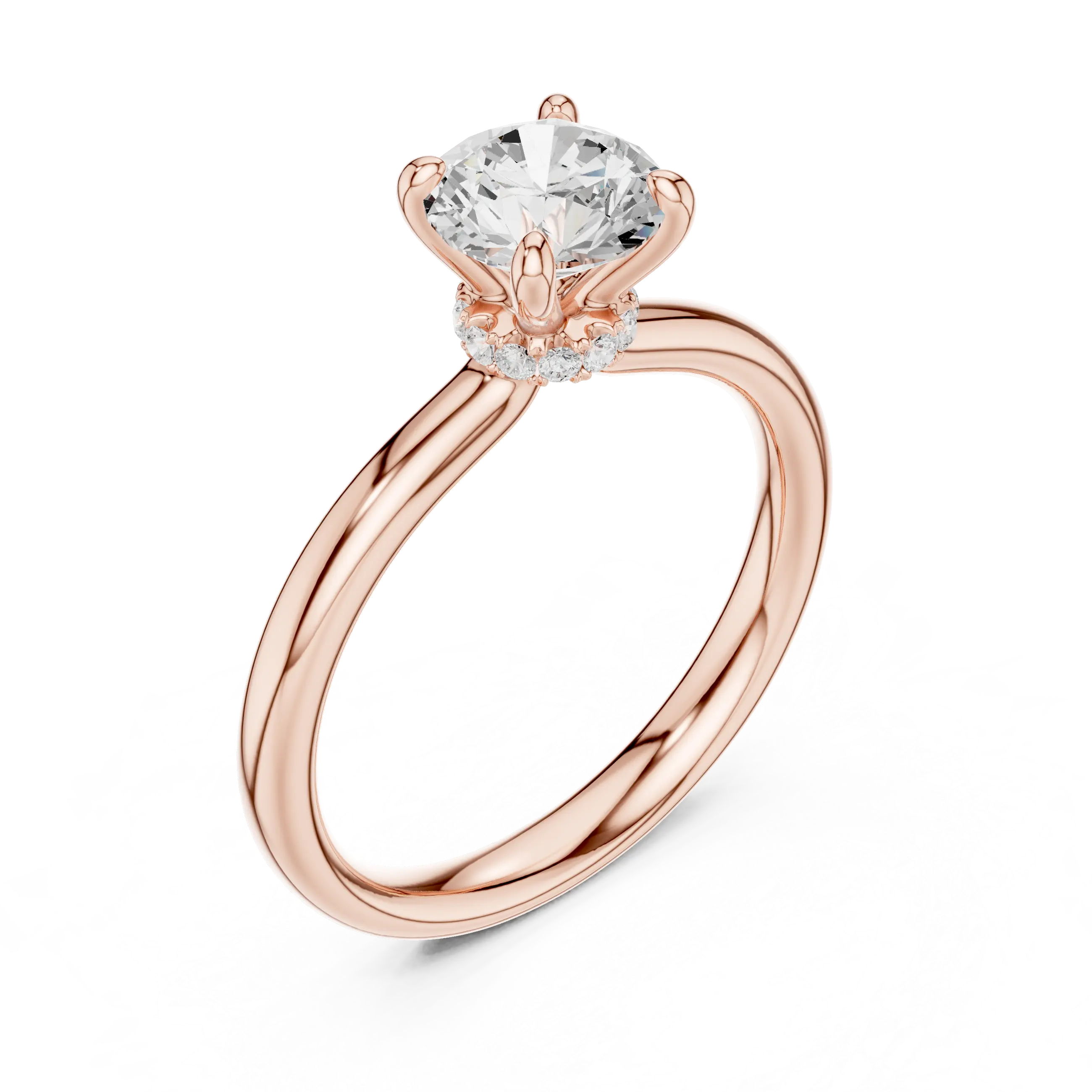 MJR067 - Classic Low Profile Plain Band Under Halo Engagement Ring