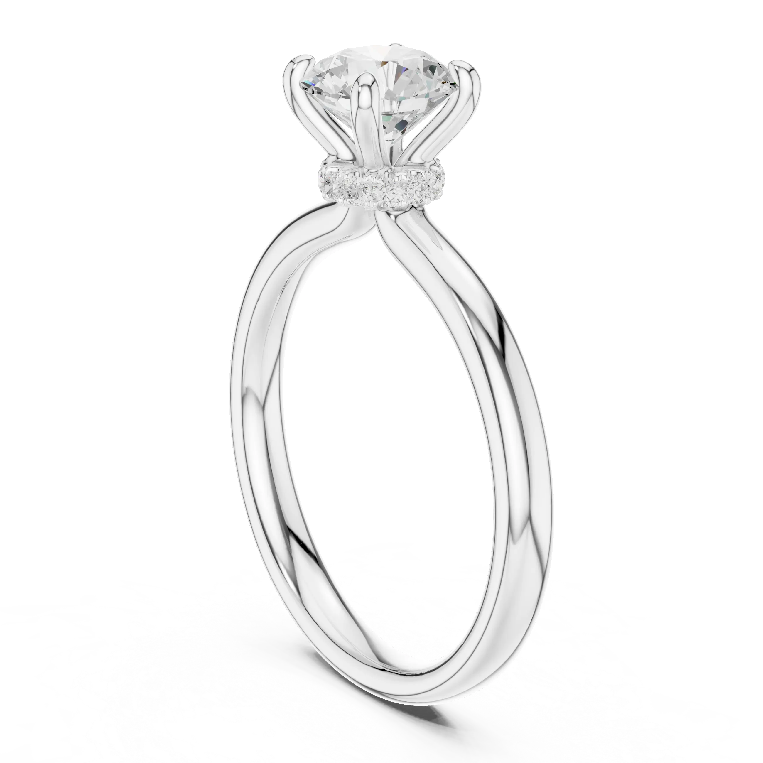 MJR067 - Classic Low Profile Plain Band Under Halo Engagement Ring