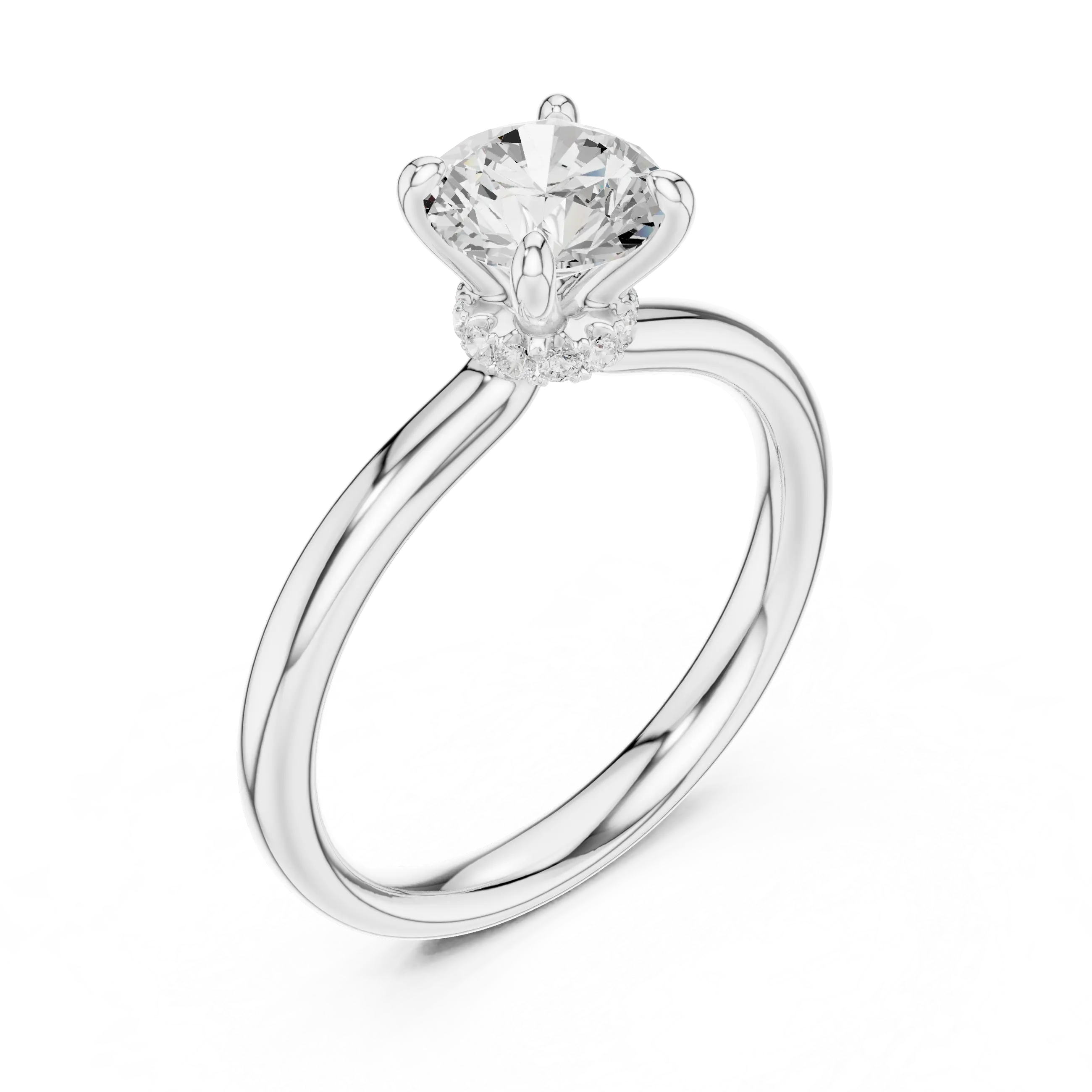 MJR067 - Classic Low Profile Plain Band Under Halo Engagement Ring