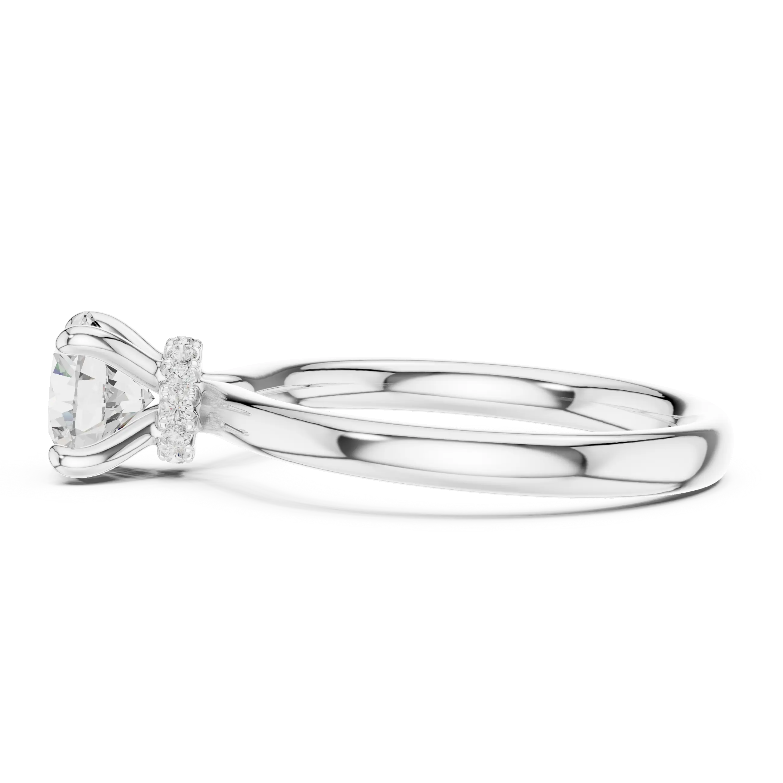 MJR067 - Classic Low Profile Plain Band Under Halo Engagement Ring