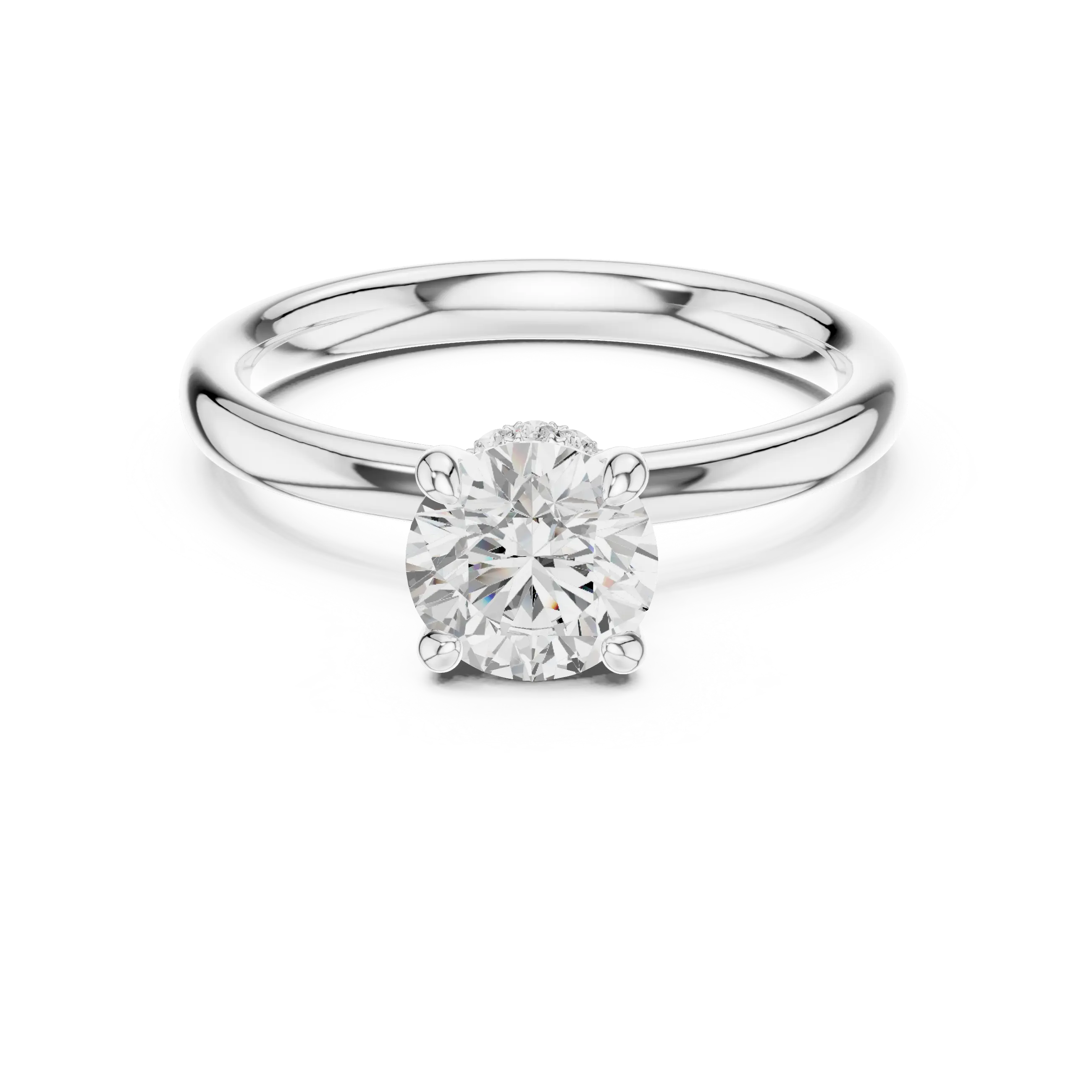 MJR067 - Classic Low Profile Plain Band Under Halo Engagement Ring