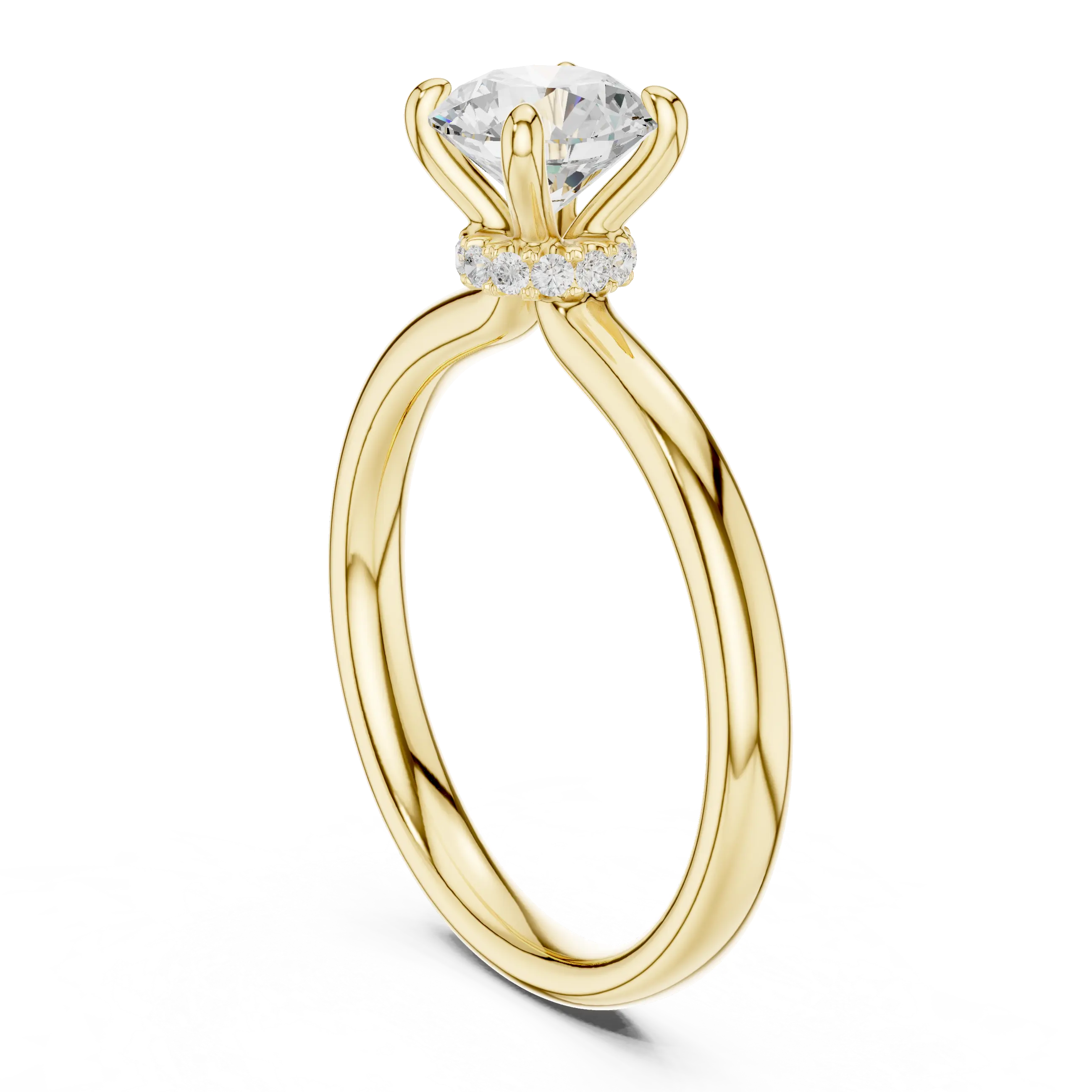 MJR067 - Classic Low Profile Plain Band Under Halo Engagement Ring