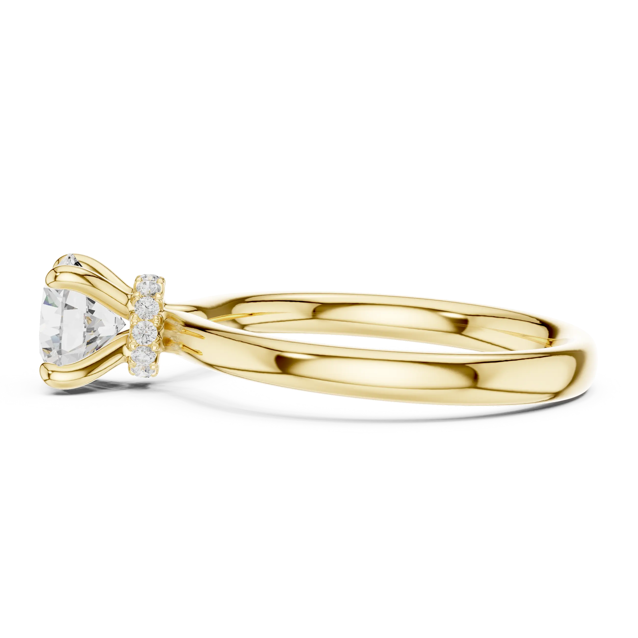MJR067 - Classic Low Profile Plain Band Under Halo Engagement Ring