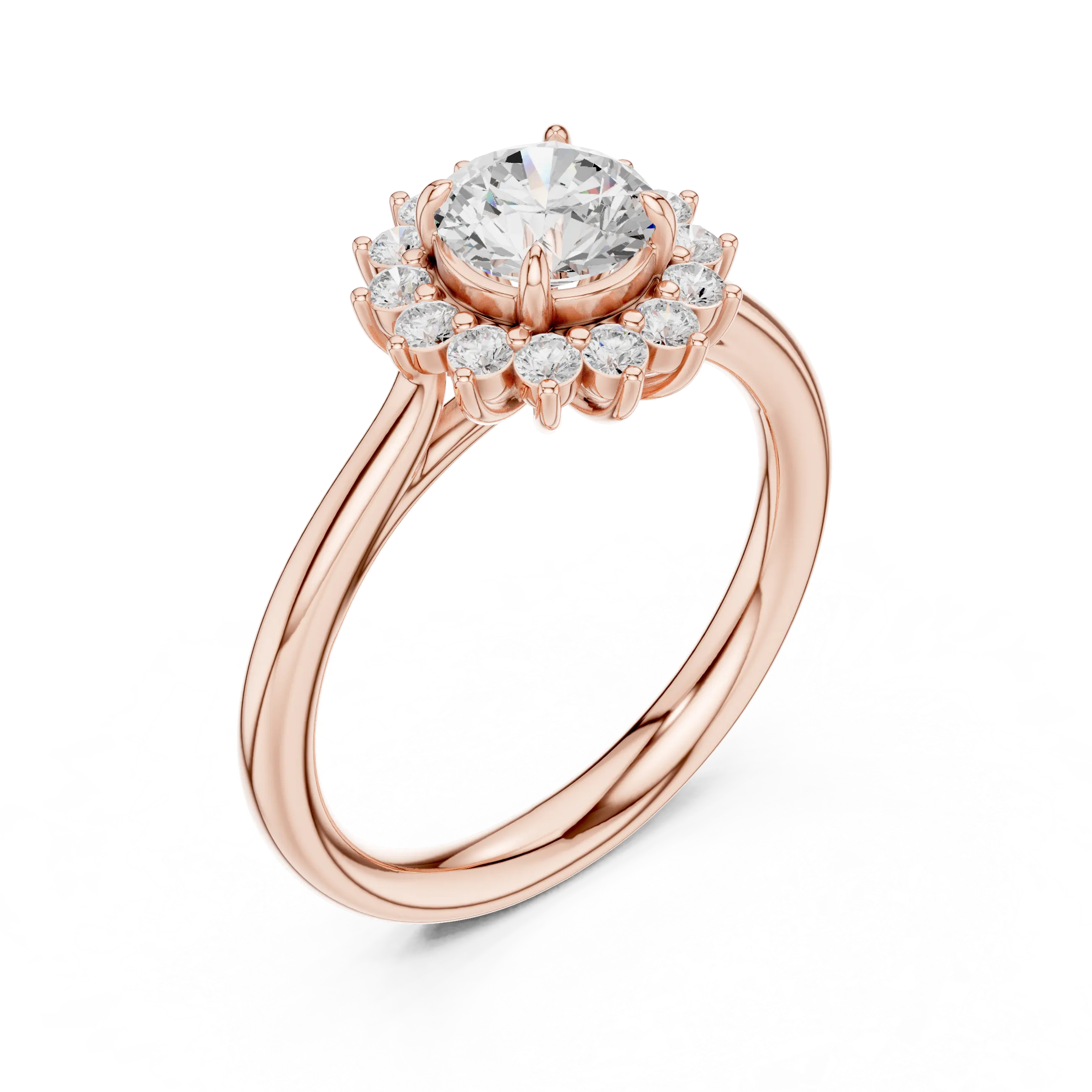 MJR068 - Round Floral Sunburst Border Engagement Ring