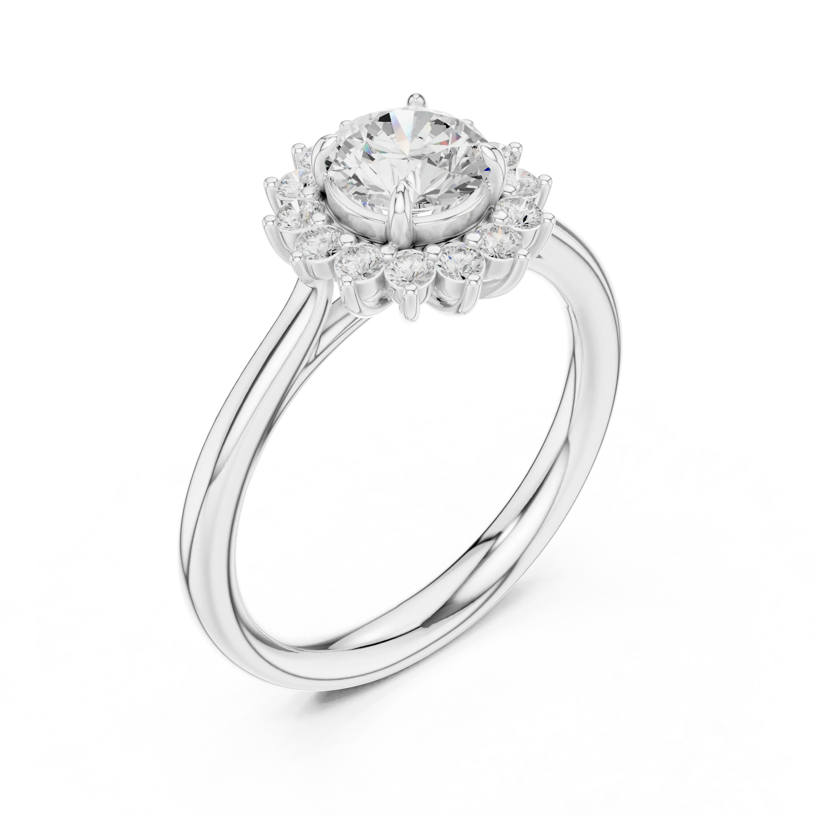 MJR068 - Round Floral Sunburst Border Engagement Ring