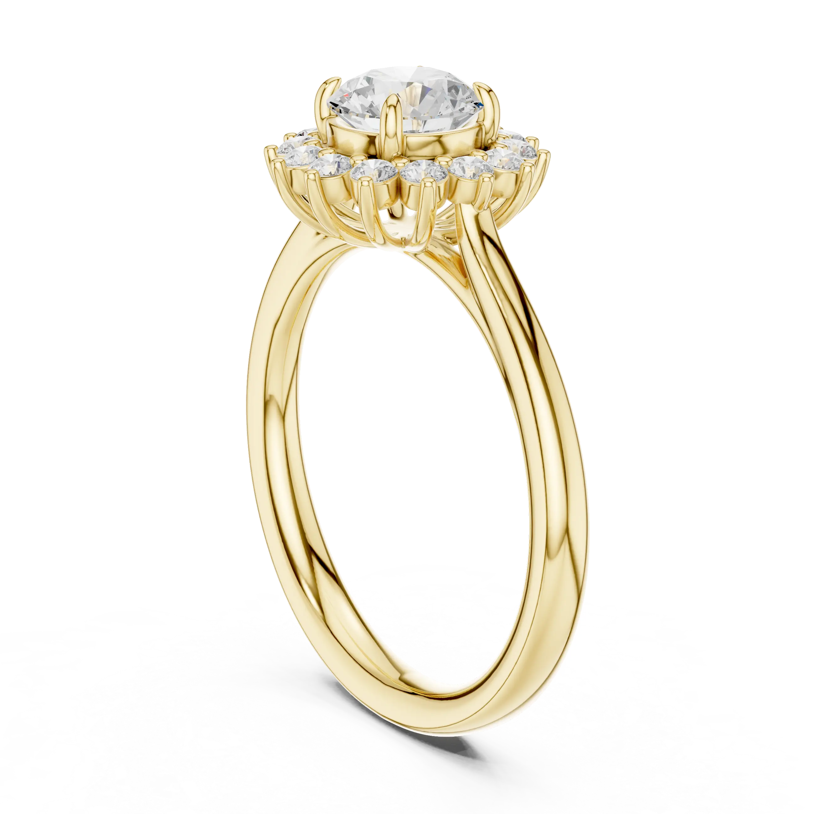 MJR068 - Round Floral Sunburst Border Engagement Ring