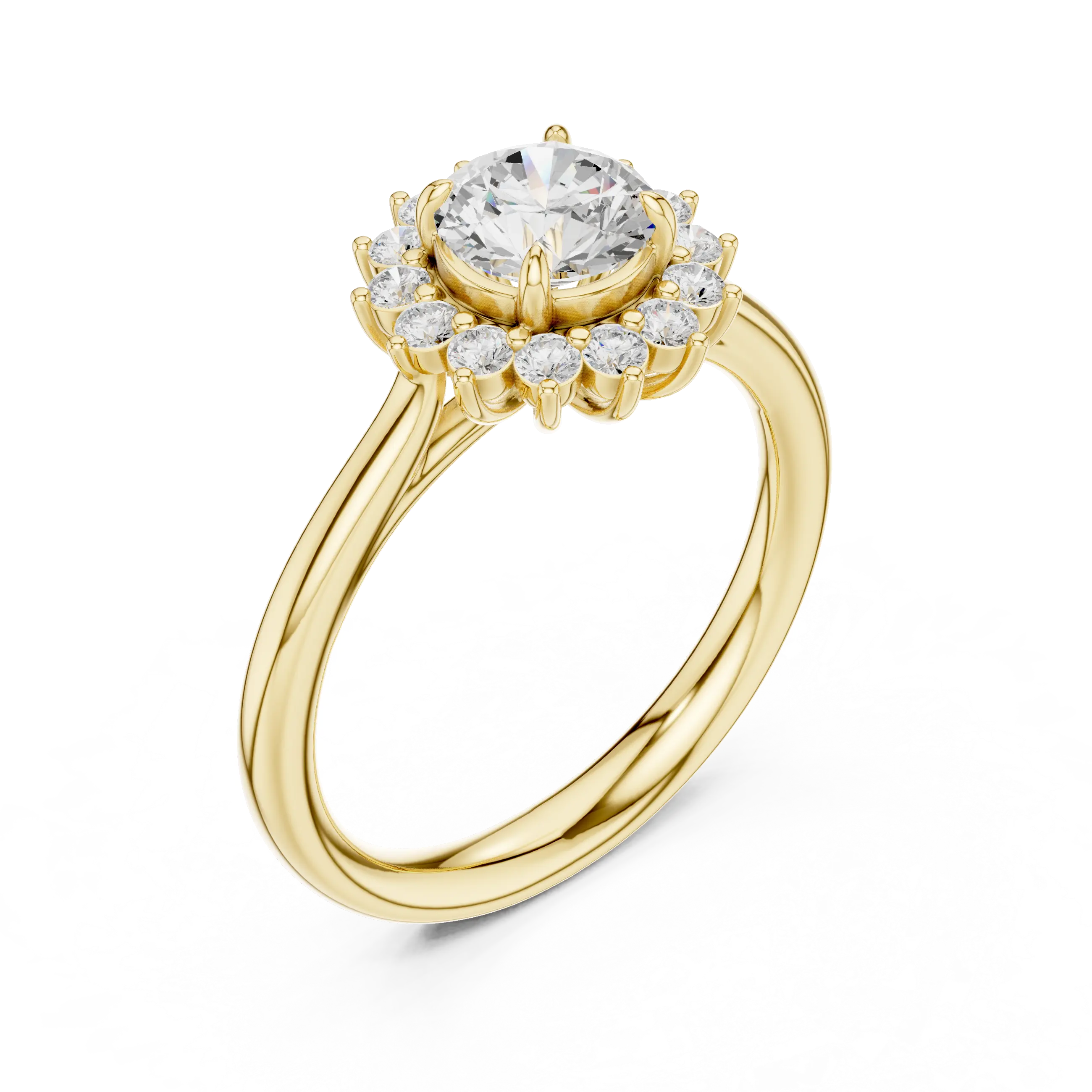 MJR068 - Round Floral Sunburst Border Engagement Ring