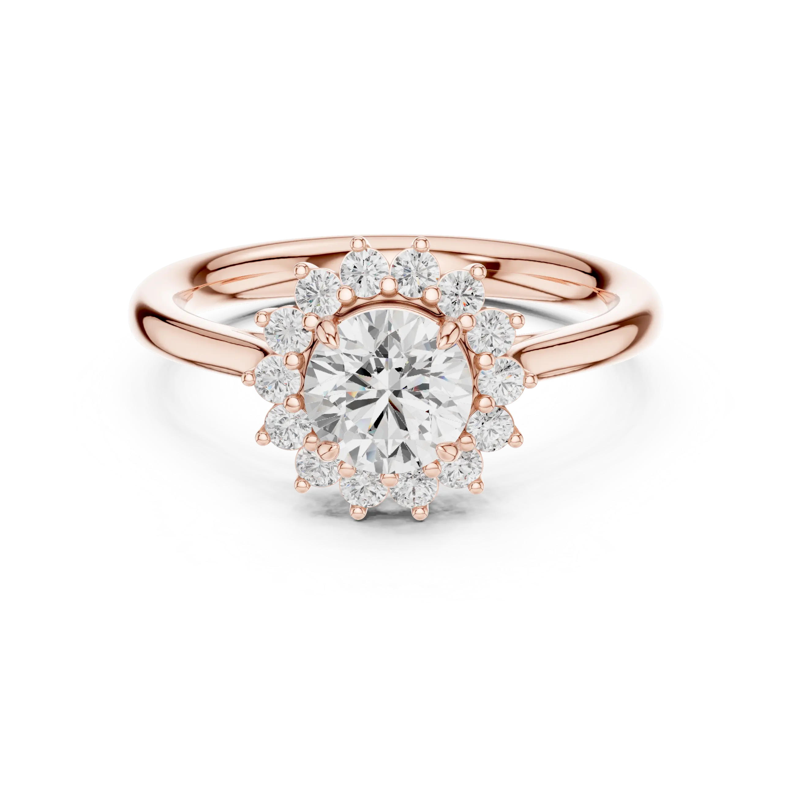 MJR068 - Round Floral Sunburst Border Engagement Ring