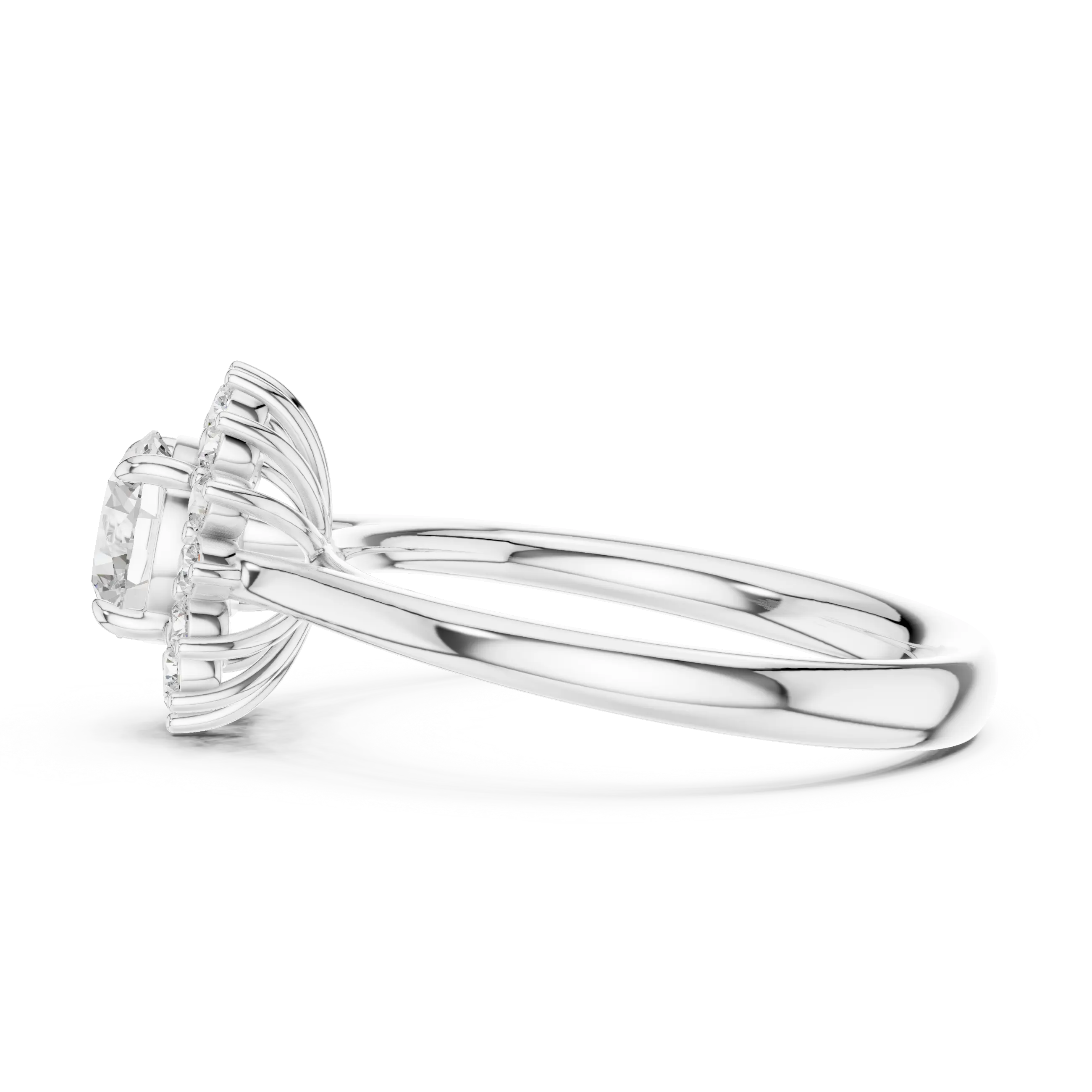 MJR068 - Round Floral Sunburst Border Engagement Ring