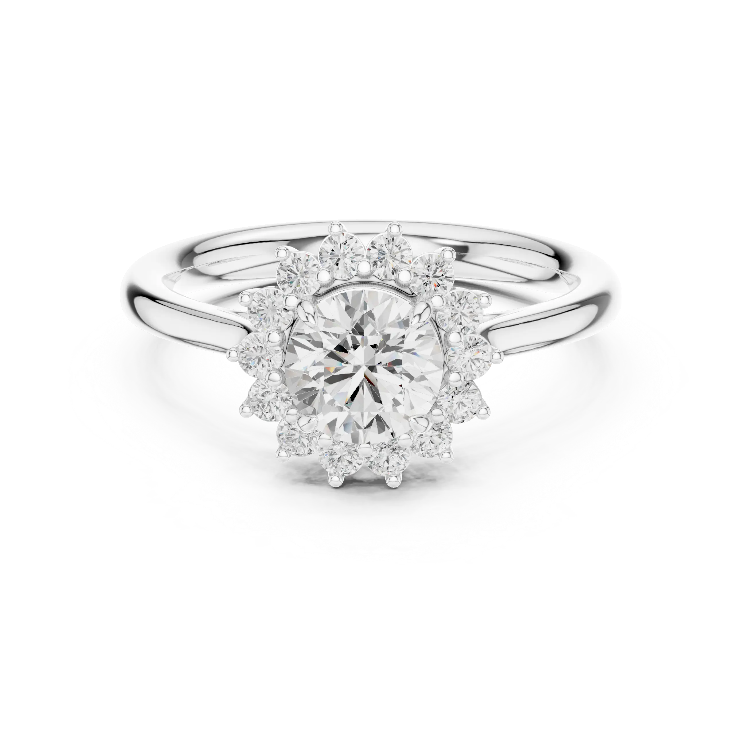 MJR068 - Round Floral Sunburst Border Engagement Ring