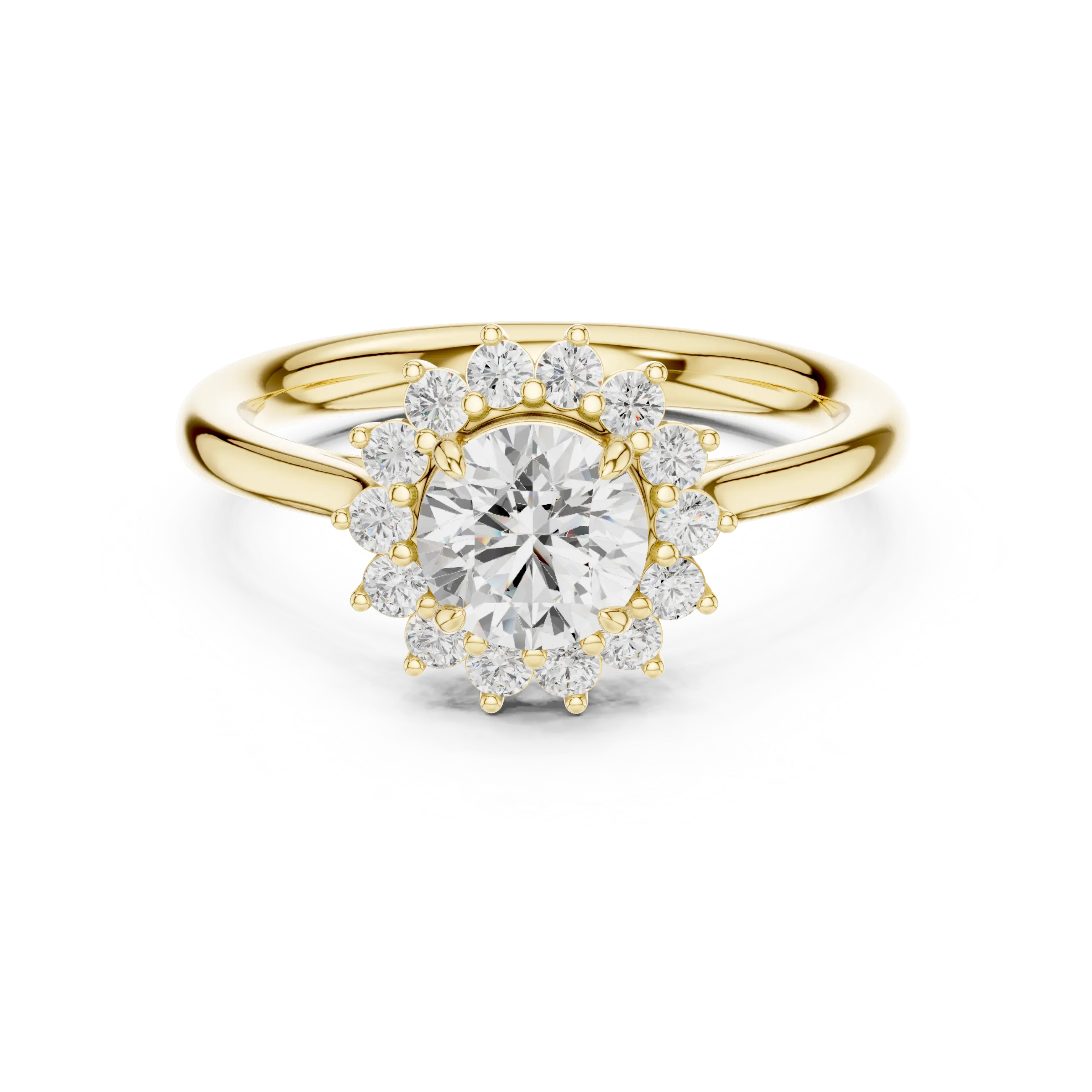 MJR068 - Round Floral Sunburst Border Engagement Ring
