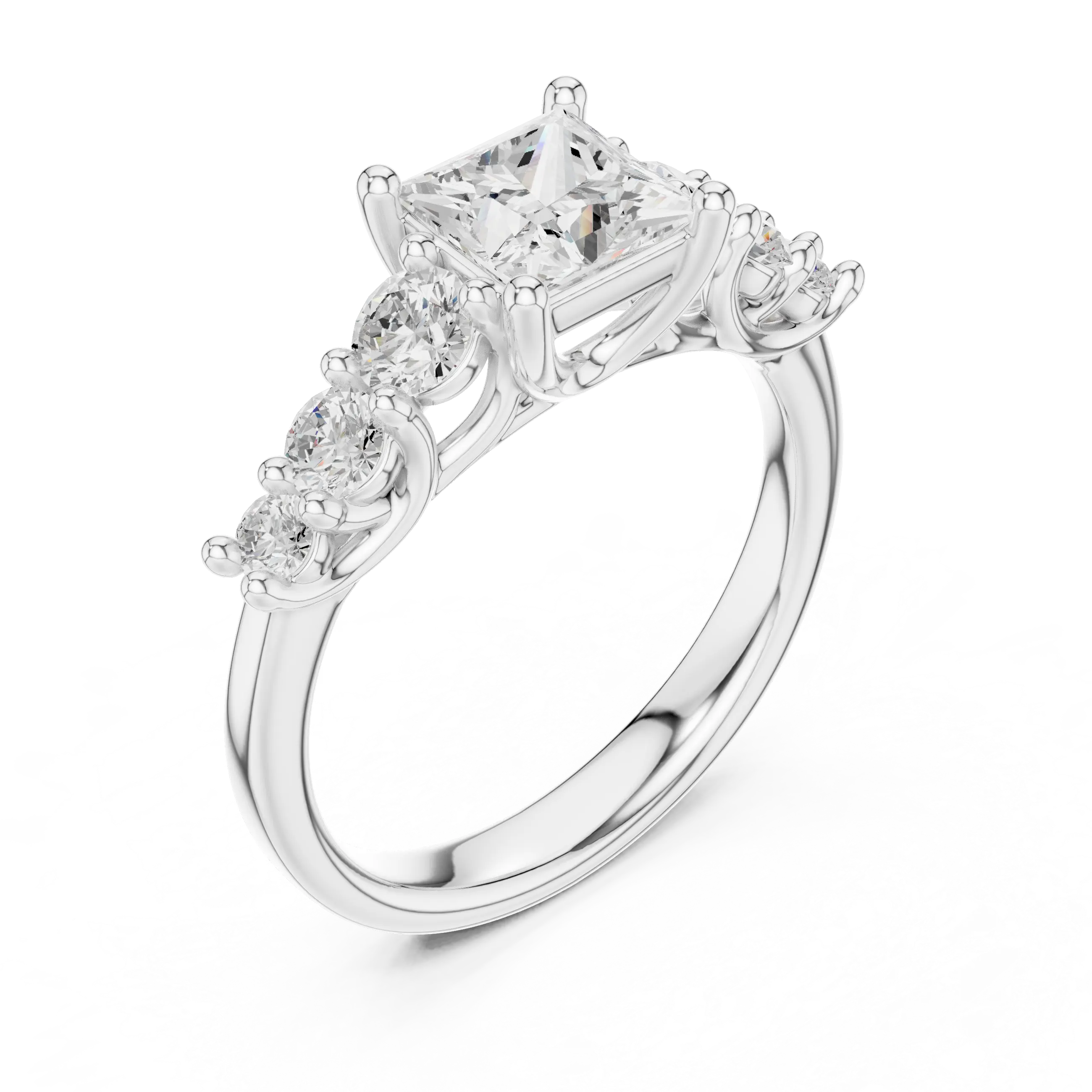 MJR069 - Princess Cut Round Flanked Graduated Accent Ring
