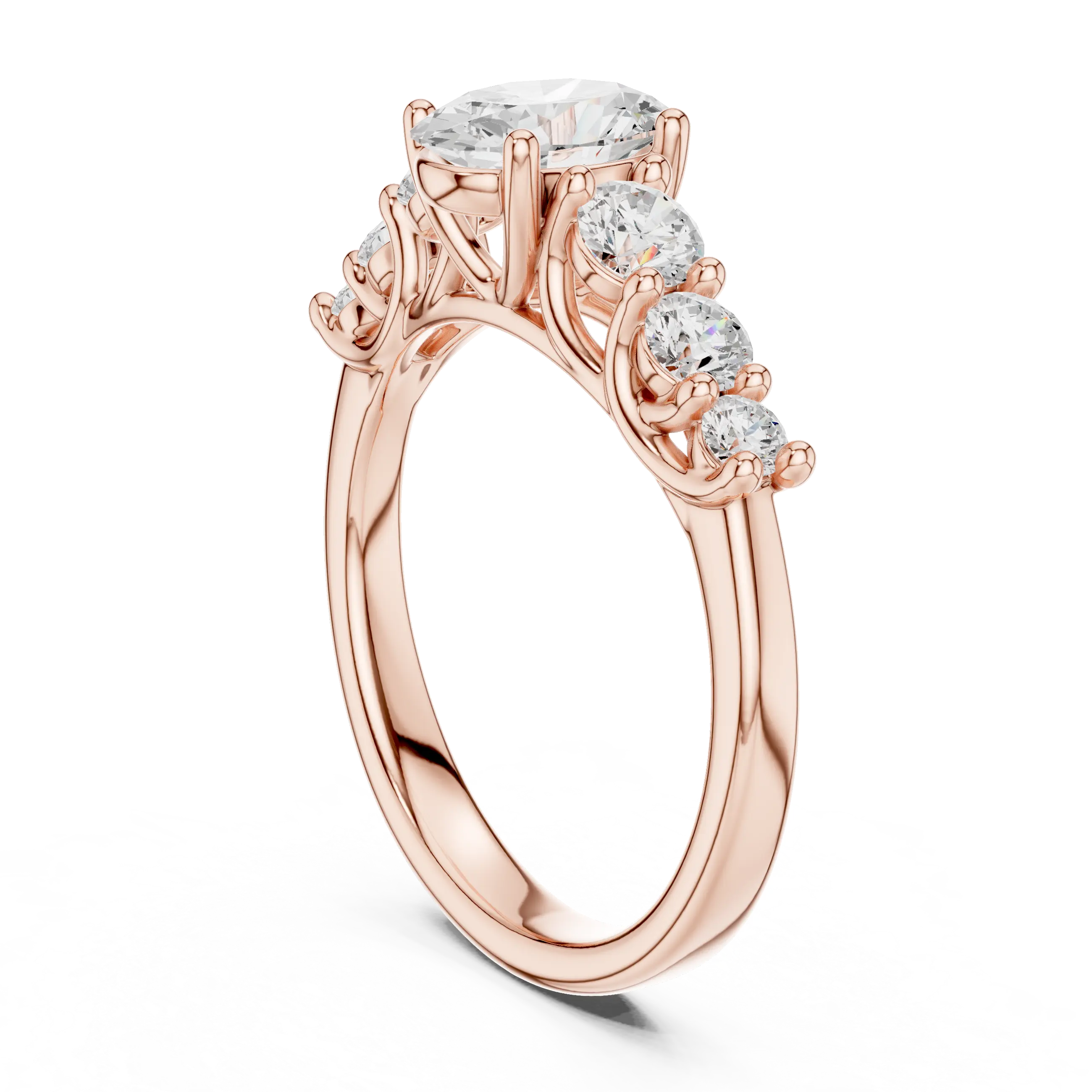 MJR070 - Oval Cut Round Flanked Graduated Accent Ring