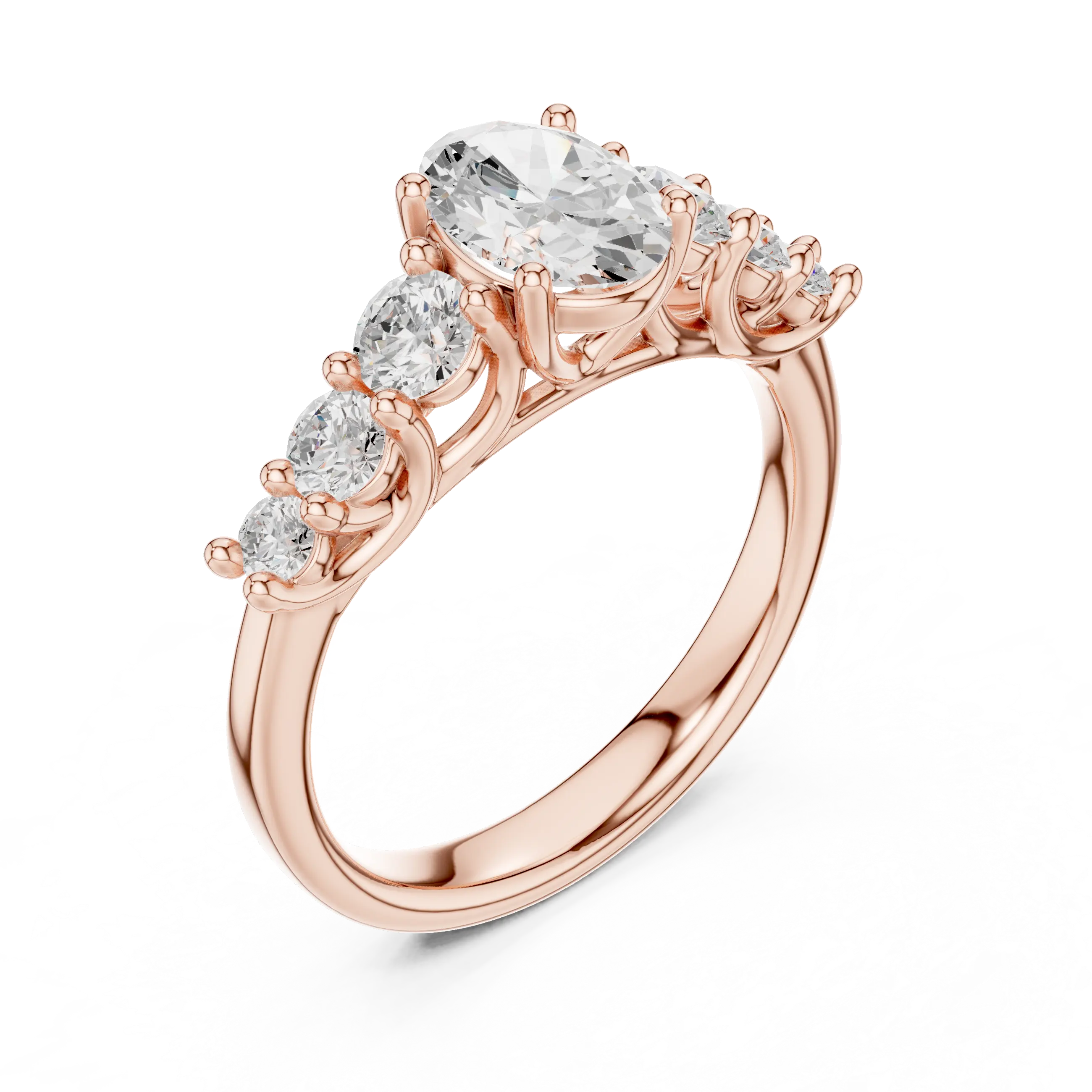 MJR070 - Oval Cut Round Flanked Graduated Accent Ring