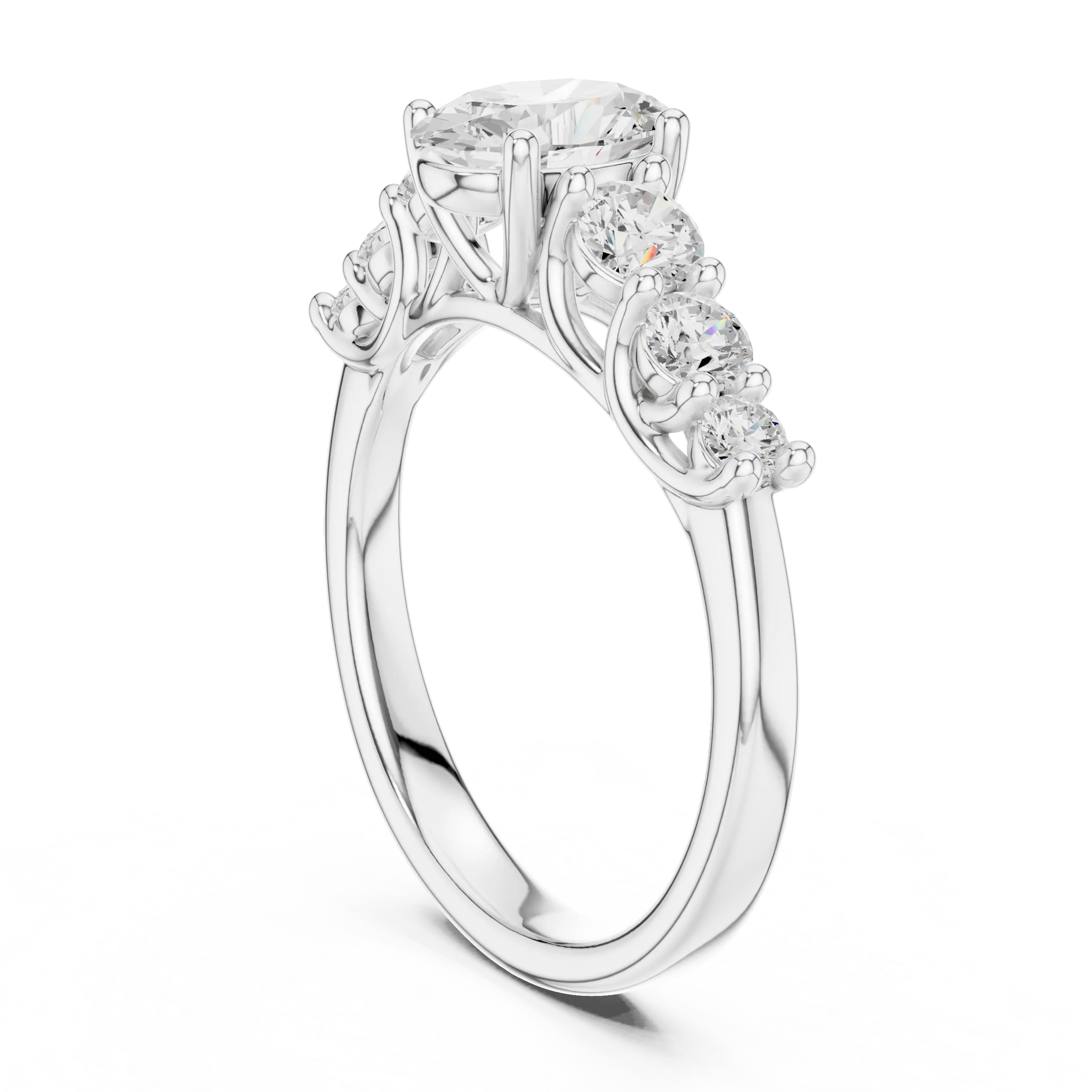 MJR070 - Oval Cut Round Flanked Graduated Accent Ring