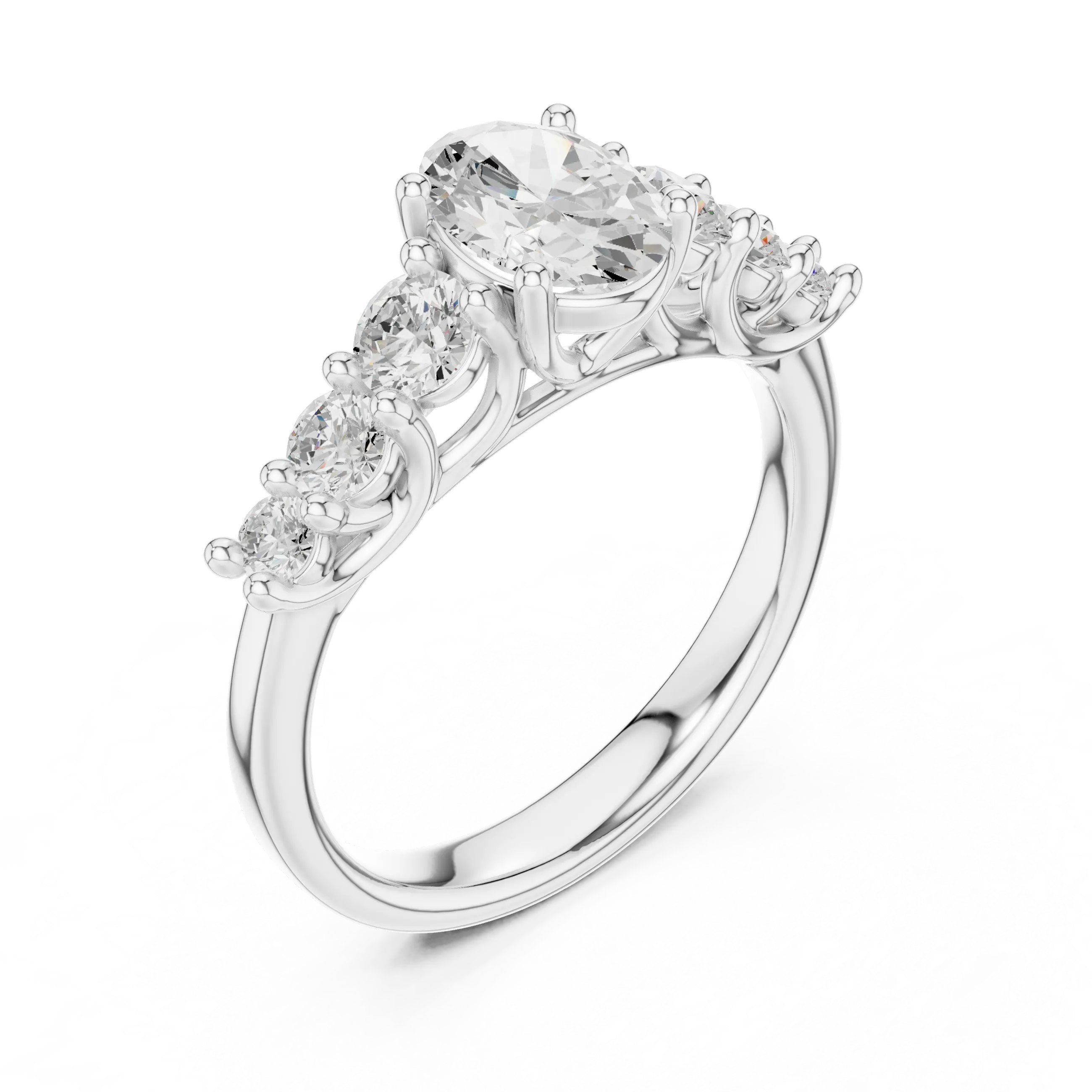 MJR070 - Oval Cut Round Flanked Graduated Accent Ring