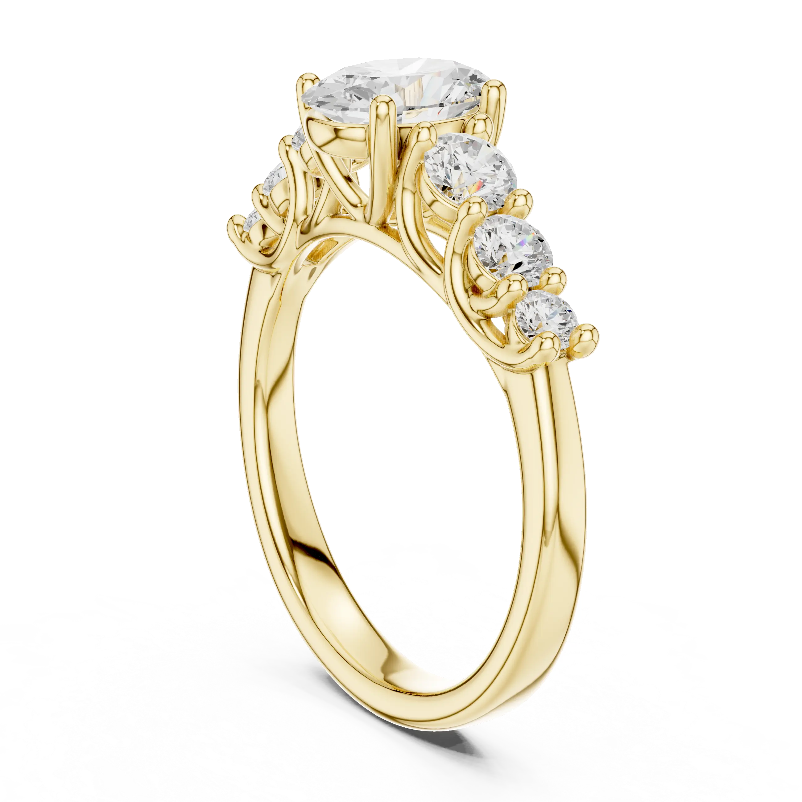 MJR070 - Oval Cut Round Flanked Graduated Accent Ring