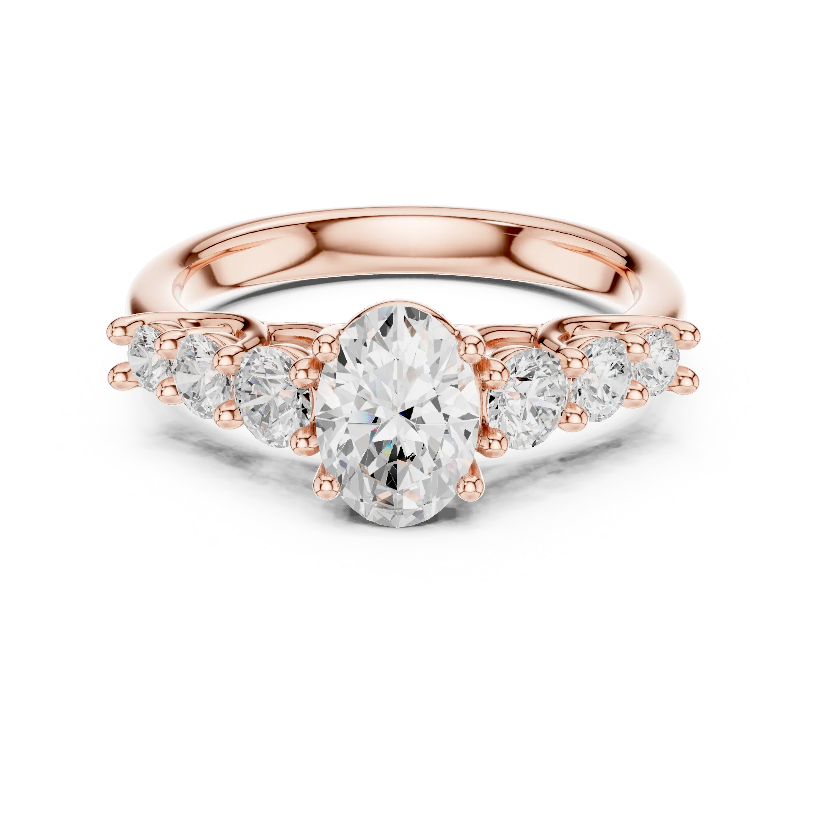 MJR070 - Oval Cut Round Flanked Graduated Accent Ring