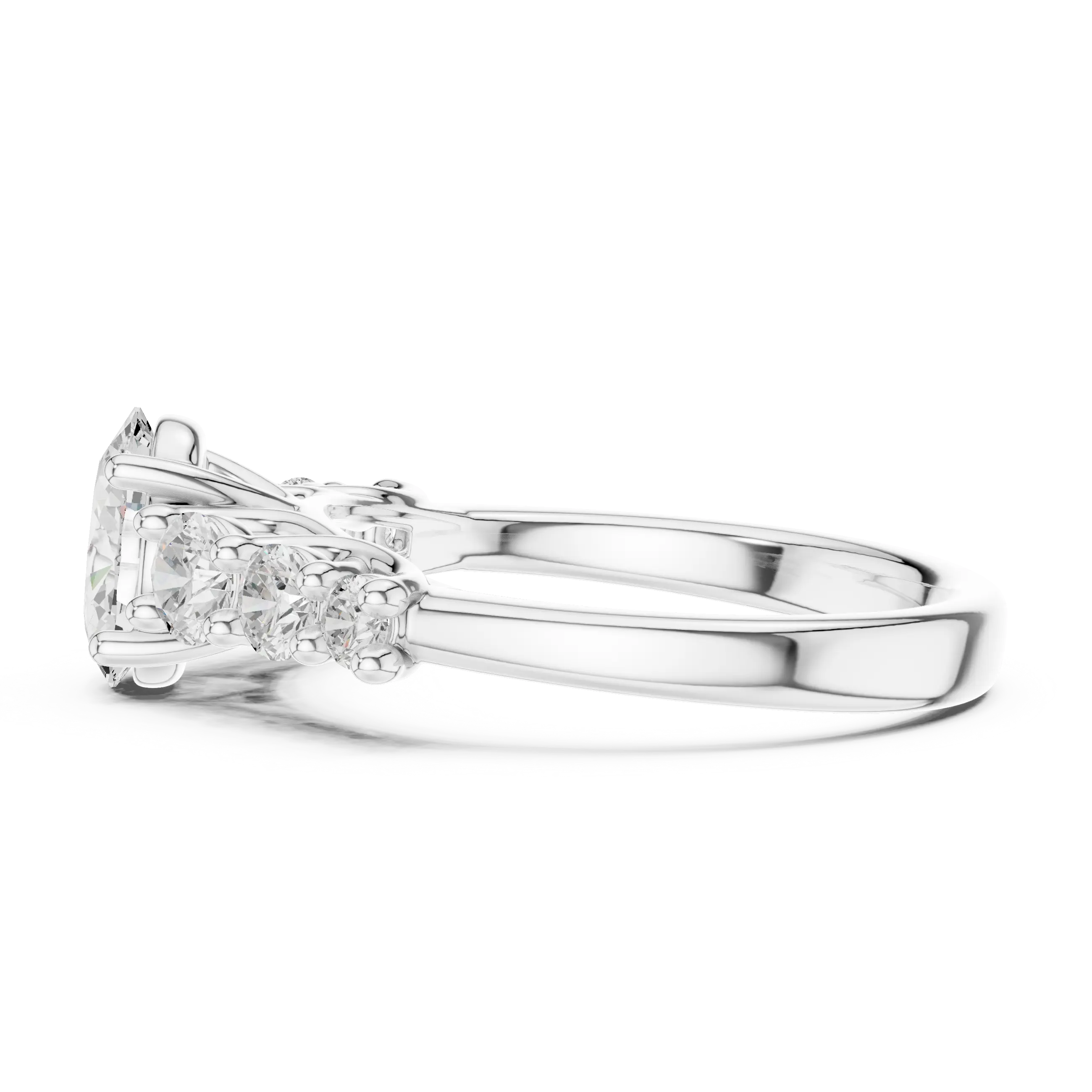 MJR070 - Oval Cut Round Flanked Graduated Accent Ring