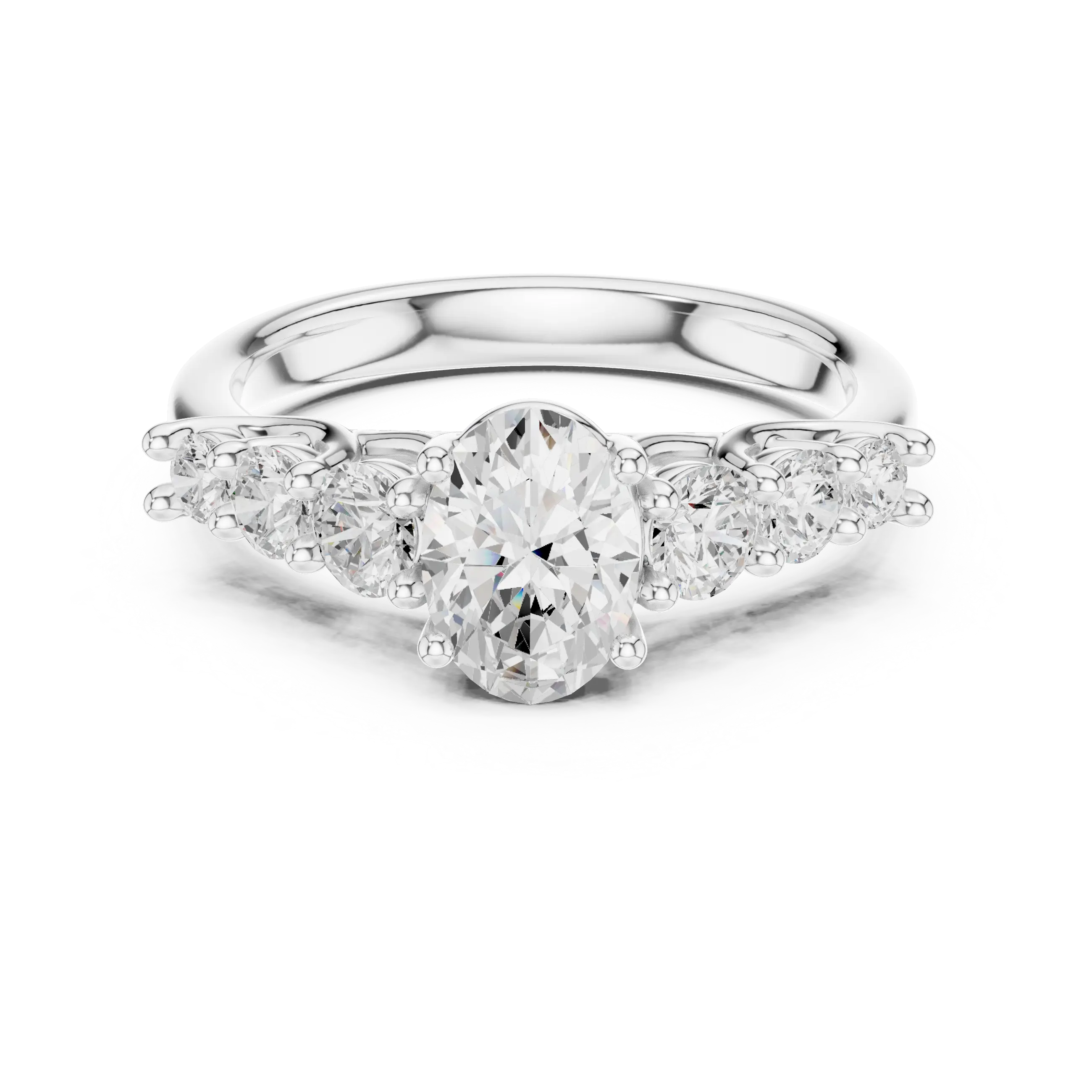 MJR070 - Oval Cut Round Flanked Graduated Accent Ring