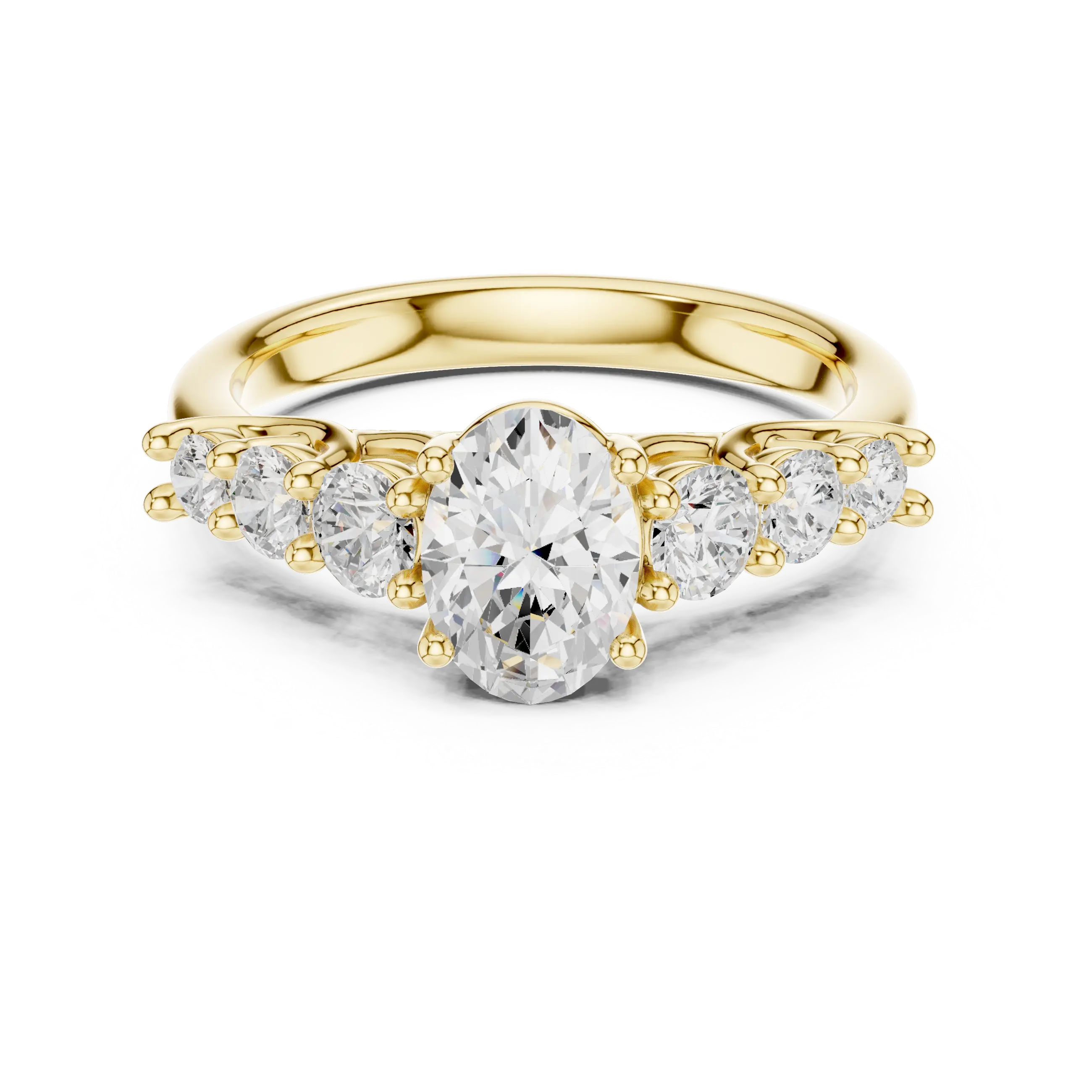 MJR070 - Oval Cut Round Flanked Graduated Accent Ring