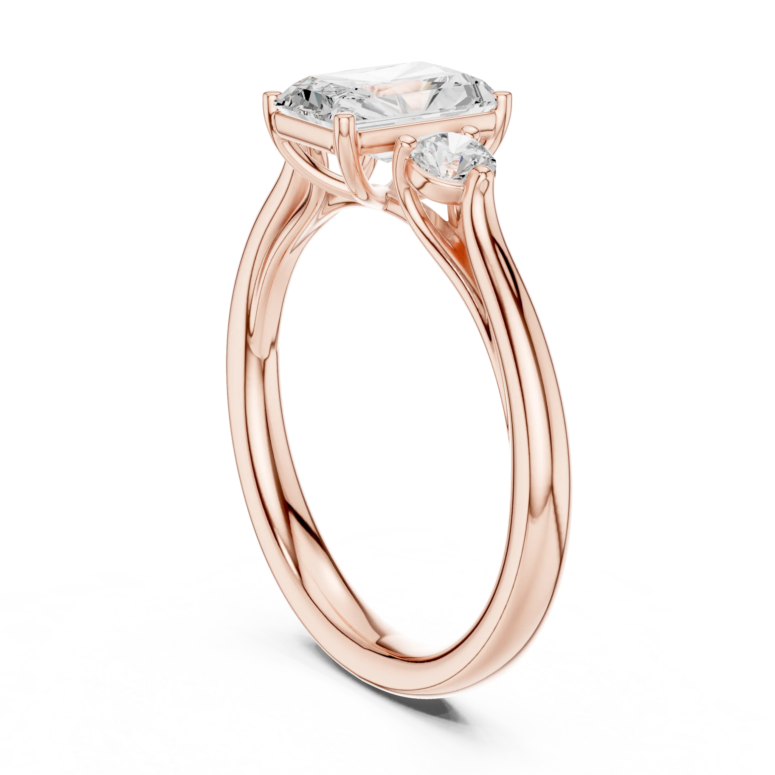 MJR074 - Radiant Cut Round Flanked Trio Comfort Fit Ring