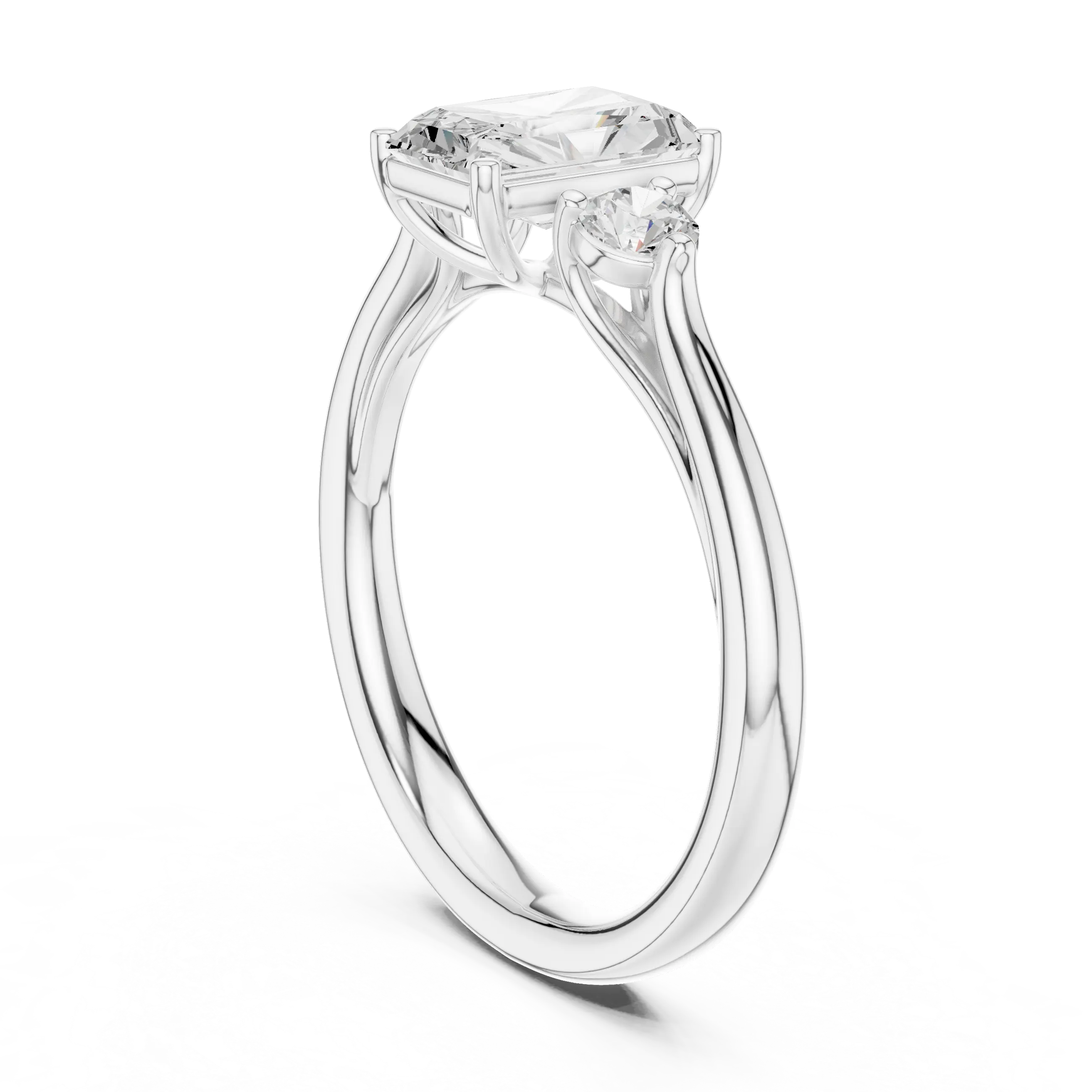 MJR074 - Radiant Cut Round Flanked Trio Comfort Fit Ring