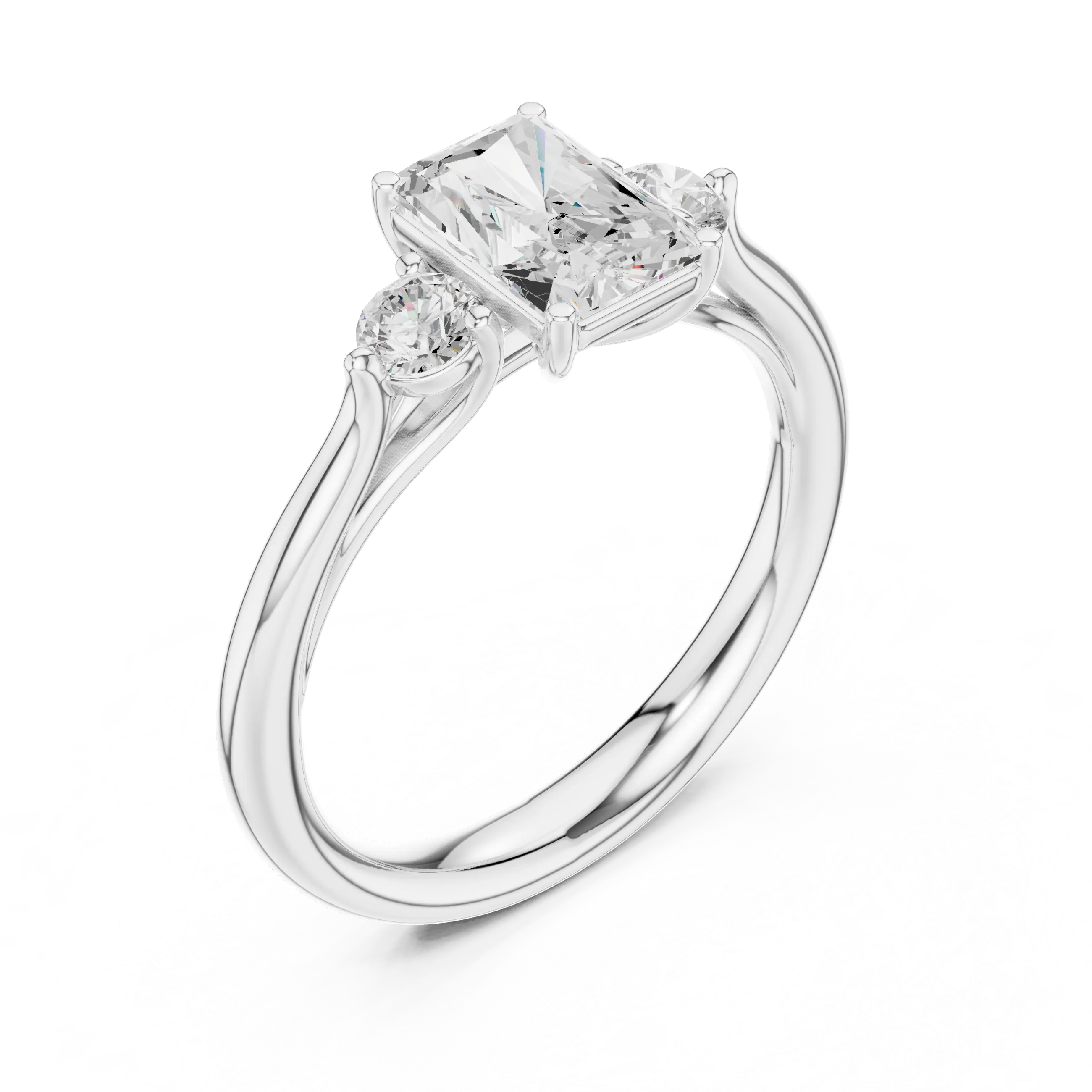 MJR074 - Radiant Cut Round Flanked Trio Comfort Fit Ring