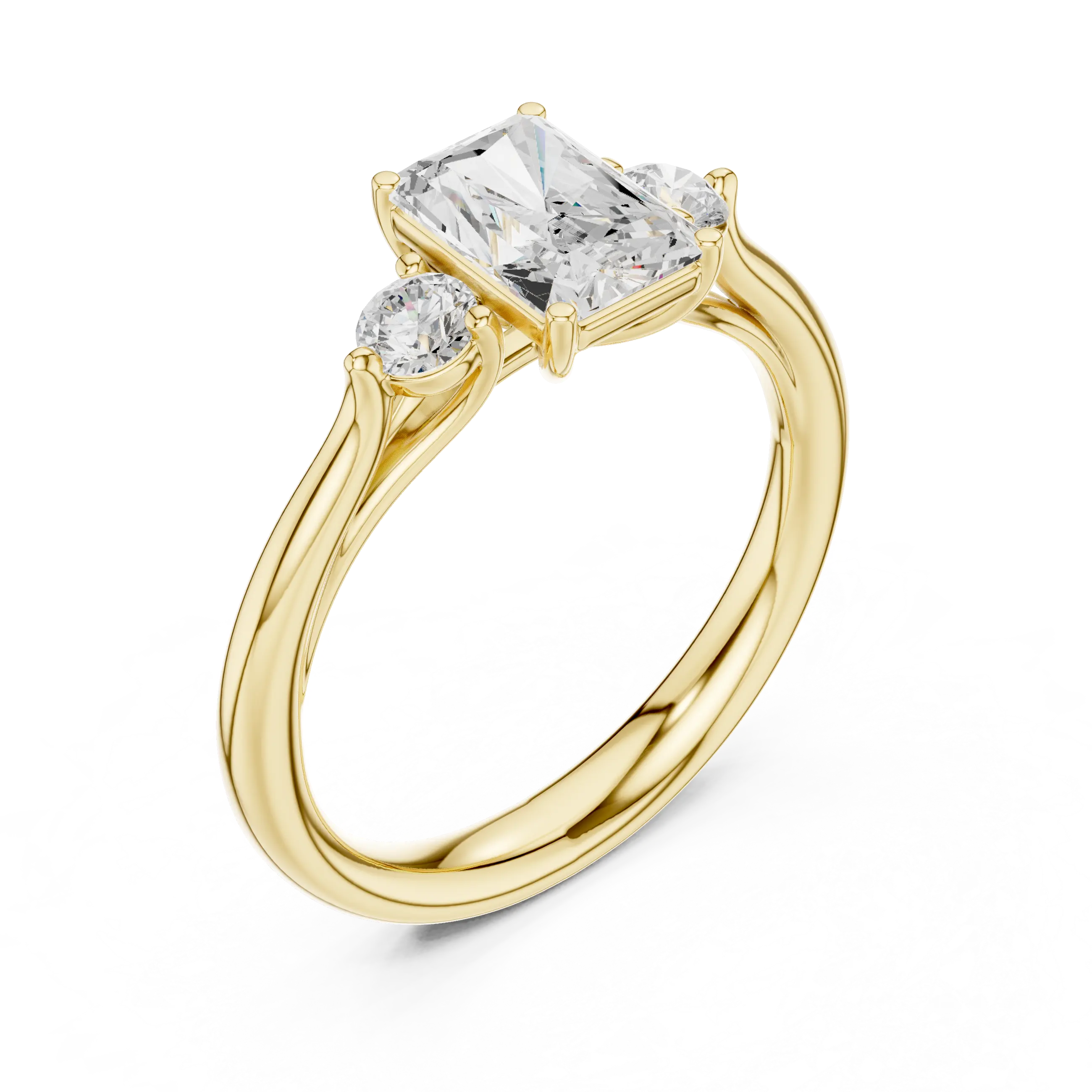 MJR074 - Radiant Cut Round Flanked Trio Comfort Fit Ring