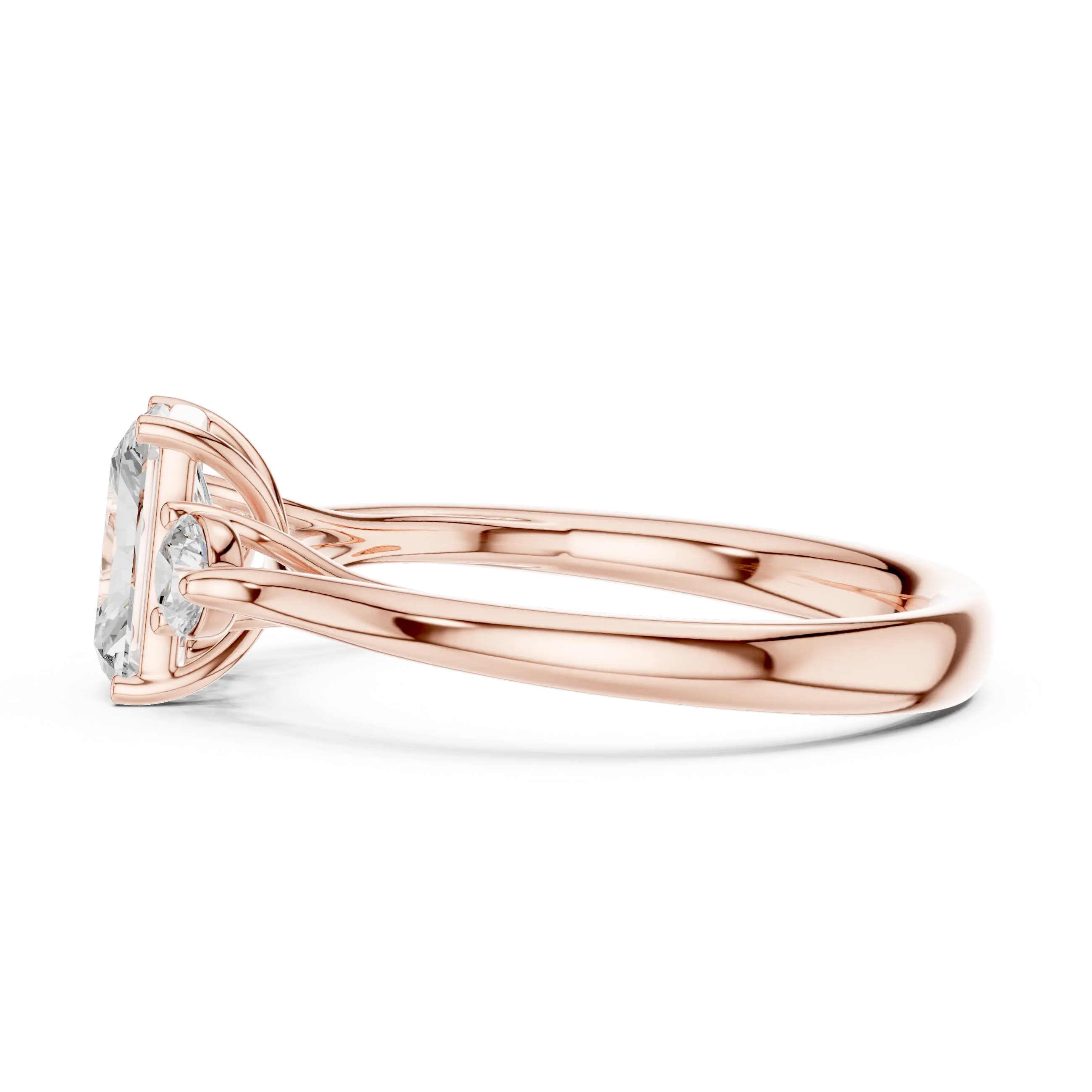 MJR074 - Radiant Cut Round Flanked Trio Comfort Fit Ring